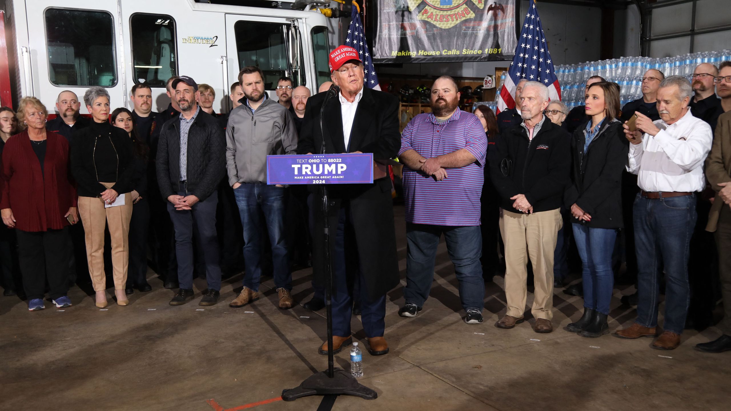 Former US President Donald Trump speaks at East Palestine, Ohio.