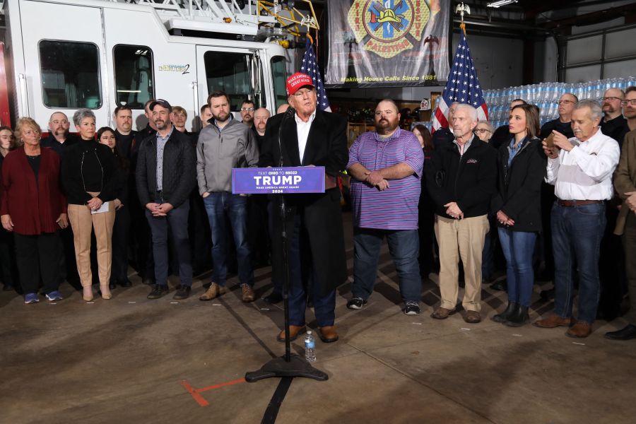 Former US President Donald Trump speaks at East Palestine, Ohio.