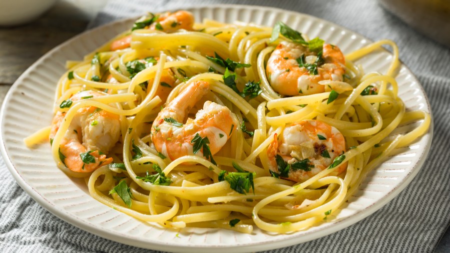 Homemade Lemon Shrimp Scampi - stock photo