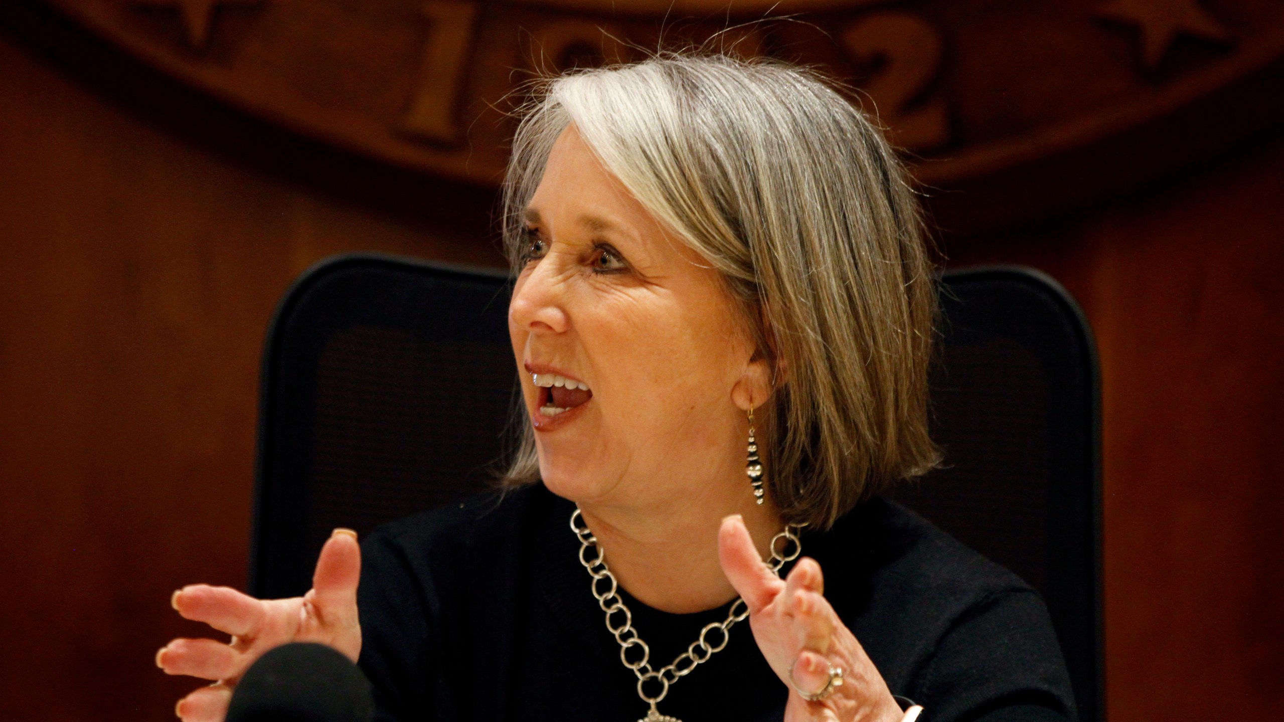 New Mexico Gov. Michelle Lujan Grisham discusses legislative accomplishments on Wednesday, April 5, 2023, in Santa Fe, N.M., with the signing of a bill to shield abortion providers from related prosecution, professional disciplinary action or extradition attempts by out-of-state interests. The governor has until April 7 to sign or veto bills recently approved by the Democratic-led Legislature. (AP Photo/Morgan Lee)