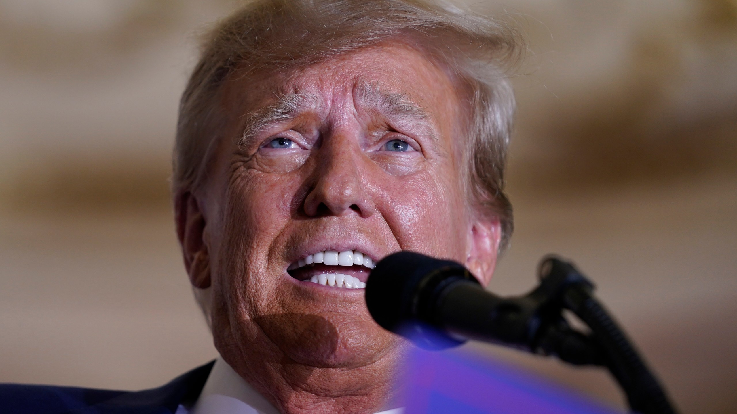 Former President Donald Trump speaks at his Mar-a-Lago estate Tuesday, April 4, 2023, in Palm Beach, Fla., after being arraigned earlier in the day in New York City. (AP Photo/Evan Vucci)