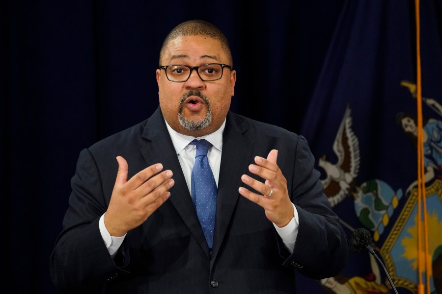 Manhattan District Attorney Alvin Bragg speaks at a press conference.