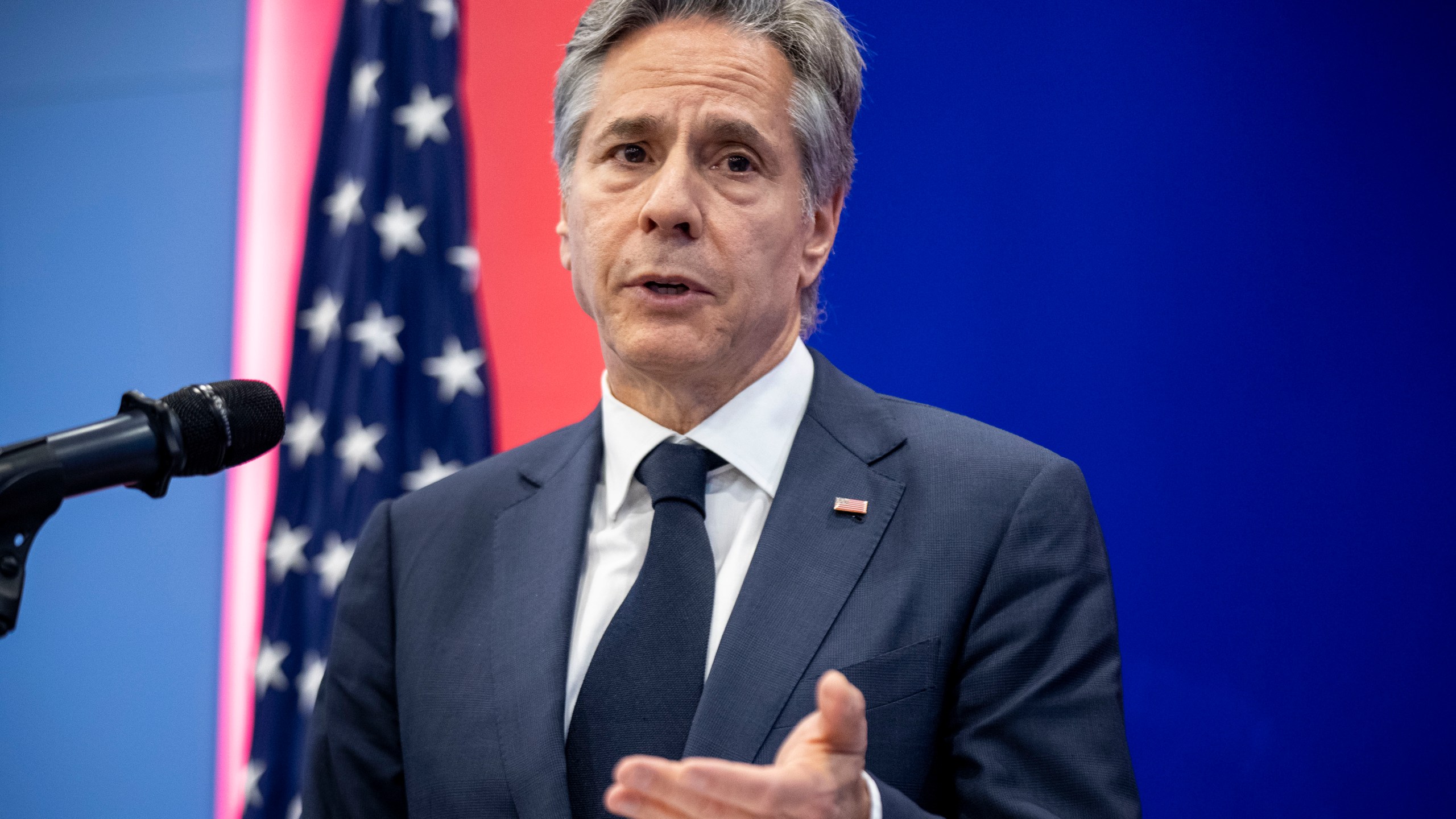 FILE - Secretary of State Antony Blinken speaks at a news conference at the U.S. Embassy Annex in Hanoi, Vietnam, Saturday, April 15, 2023. While the Biden administration sees minimal damage from the disclosure of highly classified documents related to the war in Ukraine and U.S. views of its allies and partners, that assessment will get its first real test this weekend when Blinken meets with counterparts from six of America’s closest foreign friends for three days of talks in Japan. (AP Photo/Andrew Harnik, Pool, File)