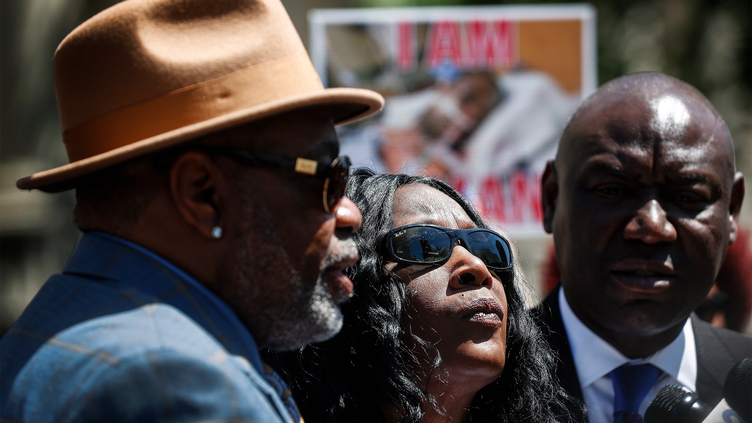 Rodney and RowVaughn Wells, the parents of Tyre Nichols, listen during a news conference about a lawsuit filed against the city of Memphis and police officers, Wednesday April 19, 2023 in Memphis, Tenn. The family of Tyre Nichols, who died after a brutal beating by five Memphis police officers, sued the officers and the city of Memphis on Wednesday, blaming them for his death and accusing officials of allowing a special unit’s aggressive tactics to go unchecked despite warning signs. (Mark Weber/Daily Memphian via AP)