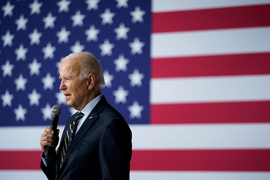 FILE - President Joe Biden speaks about his economic agenda at International Union of Operating Engineers Local 77's training facility in Accokeek, Md., Wednesday, April 19, 2023. The poll by The Associated Press-NORC Center for Public Affairs Research shows that 26% of Americans overall want to see Biden run again — a slight recovery from the 22% who said that in January. Forty-seven percent of Democrats say they want him to run, also up slightly from only 37% who said that in January. (AP Photo/Patrick Semansky, File)