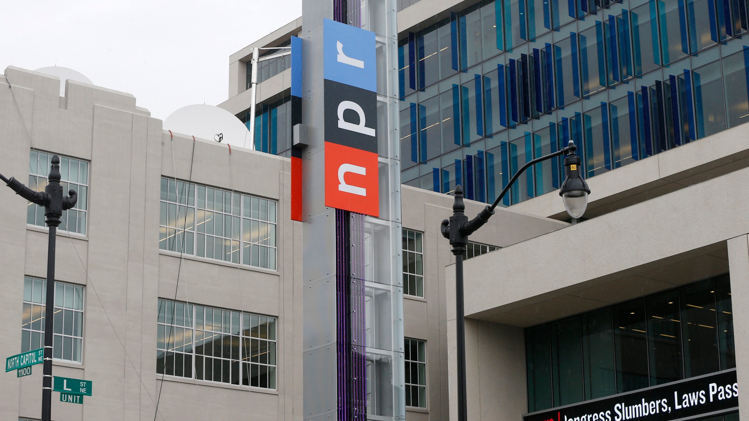 FILE - The headquarters for National Public Radio (NPR) stands on North Capitol Street on April 15, 2013, in Washington. Elon Musk threatened to reassign NPR’s Twitter account to “another company,” according to the non-profit news organization, in an ongoing spat between Musk and media groups since his $44 billion acquisition of Twitter last year. (AP Photo/Charles Dharapak, File)