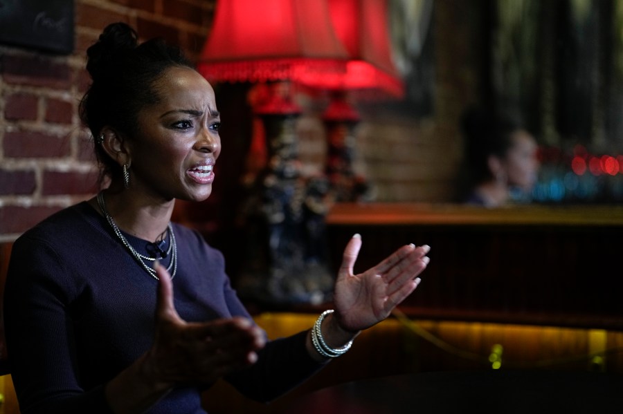 LaJoia Broughton, a 41-year-old small business owner, speaks during an interview at Goat's restaurant and Tavern on Tuesday, May 2, 2023, in Columbia, S.C. Black voters in South Carolina rescued Joe Biden’s bid for the presidency during the 2020 Democratic primary, and he rewarded them by moving the state to the head of the party’s nominating schedule. But two years into his presidency, interviews with more than a dozen Black voters representing a variety of ages and backgrounds reveal mixed views, especially between generations. (AP Photo/Chris Carlson)