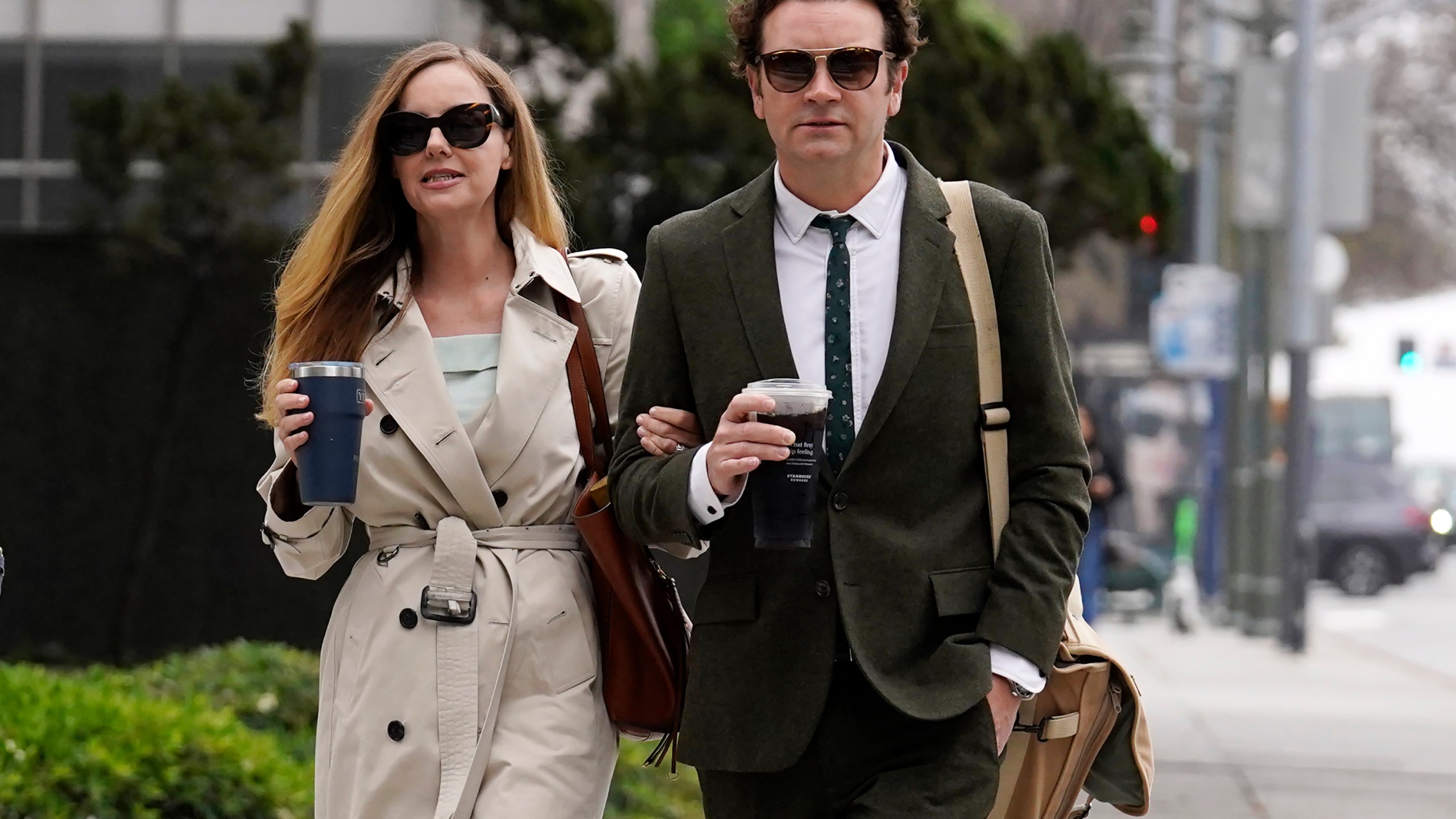 Danny Masterson and his wife Bijou Phillips arrive for closing arguments in his second rape trial, Tuesday, May 16, 2023, in Los Angeles. Masterson is charged with raping three women at his Los Angeles home between 2001 and 2003. (AP Photo/Chris Pizzello)