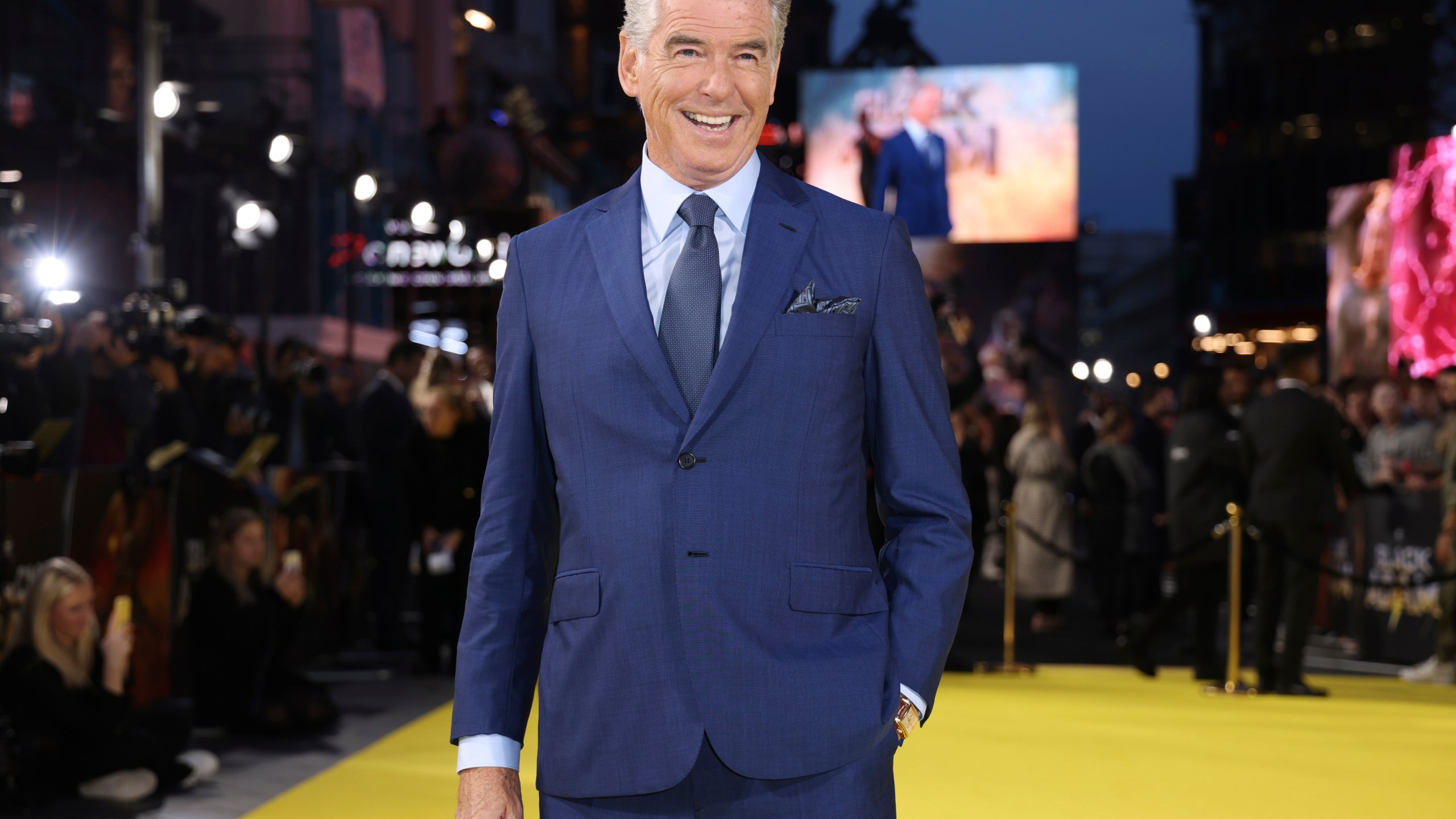 FILE - Pierce Brosnan appears at the premiere of "Black Adam" in London on Oct. 18, 2022. Brosnan's first solo art exhibition, titled, "So Many Dreams," runs through May 21 in Los Angeles. (Photo by Vianney Le Caer/Invision/AP, File)