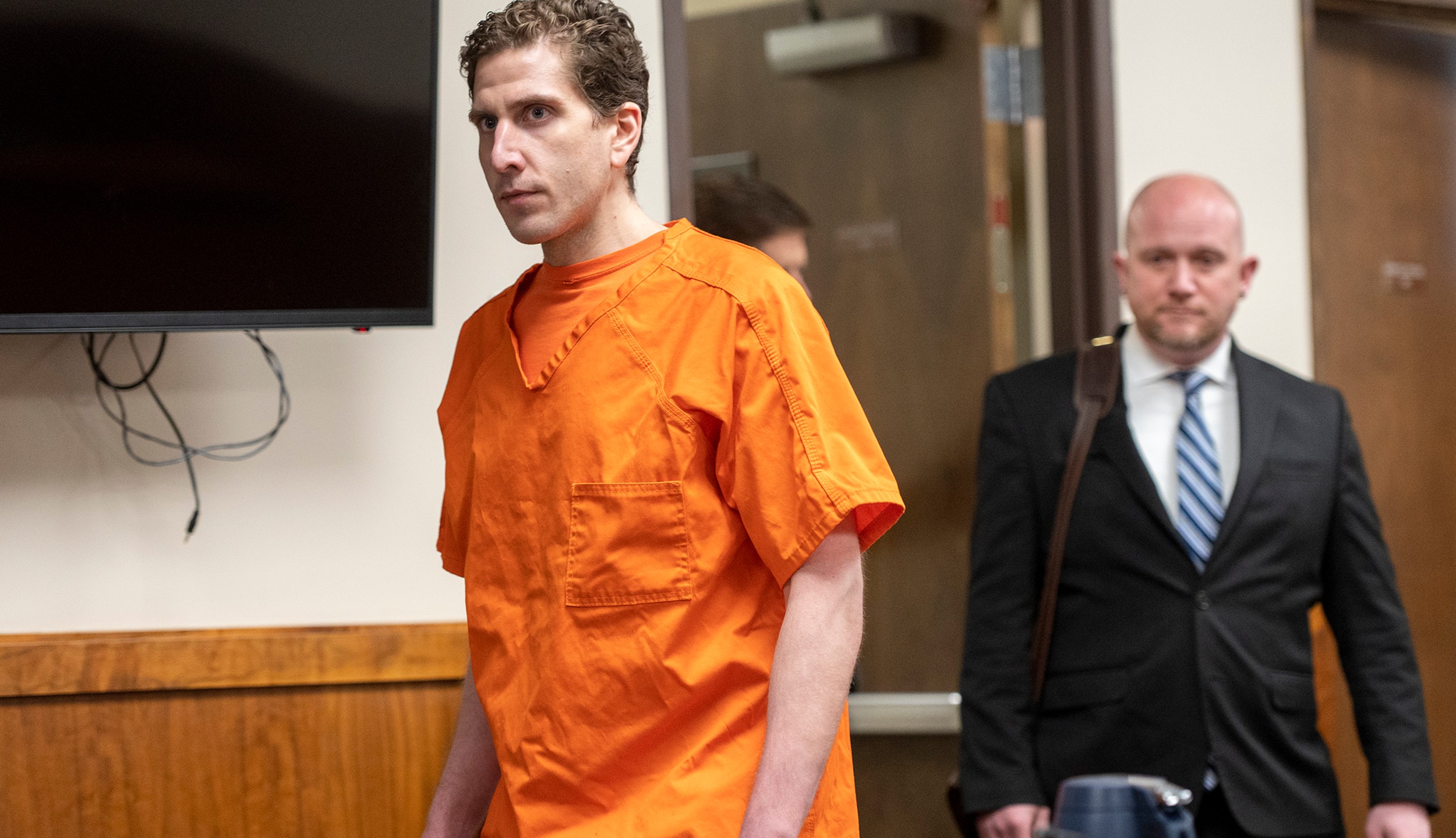 Bryan Kohberger enters the courtroom for his arraignment hearing in Latah County District Court, Monday, May 22, 2023, in Moscow, Idaho. Kohberger is accused of killing four University of Idaho students in November 2022. (Zach Wilkinson/The Moscow-Pullman Daily News via AP)