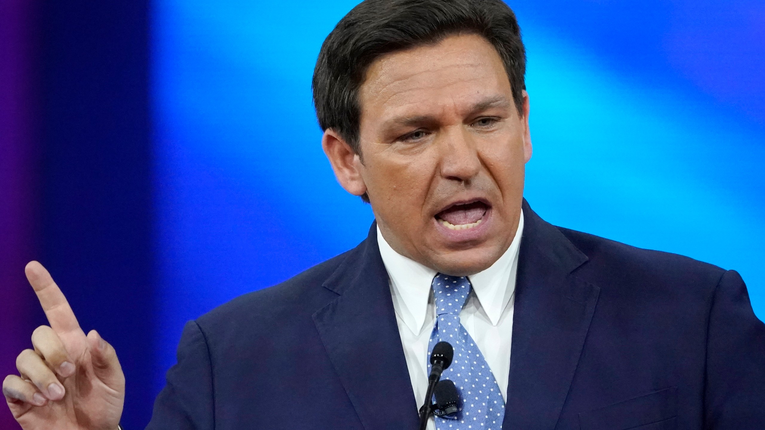 FILE - Florida Gov. Ron DeSantis speaks at the Conservative Political Action Conference (CPAC), Feb. 24, 2022, in Orlando, Fla. DeSantis has filed a declaration of candidacy for president, entering the 2024 race as Donald Trump's top GOP rival (AP Photo/John Raoux, File)