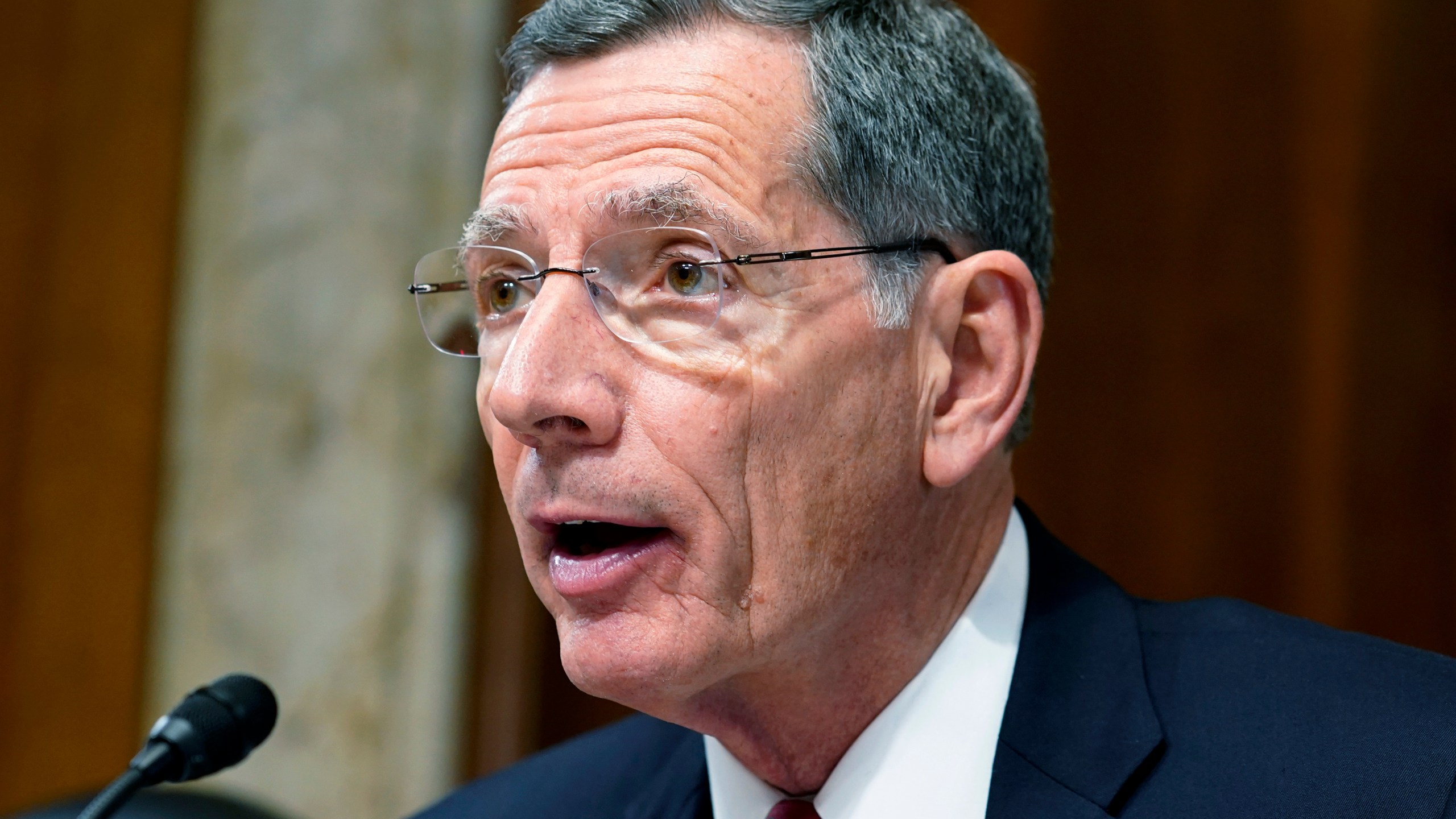 FILE - Sen. John Barrasso, R-Wyo., speaks during a Senate Energy and Natural Resources hearing, May 5, 2022, on Capitol Hill in Washington. Kentucky officials say they won't start paying out $21 million in economic incentives for a proposed electric vehicle battery facility until the company further explains why the U.S. Department of Energy abruptly rejected a $200 million loan for the project after some congressional Republicans argued the firm has improper ties to China. In February, Sen. Barrasso questioned whether the planned grant to Microvast would benefit China. Barrasso cited a company filing with the Securities and Exchange Commission in which Microvast said it may not be able to protect its intellectual property rights in China. (AP Photo/Mariam Zuhaib, file)