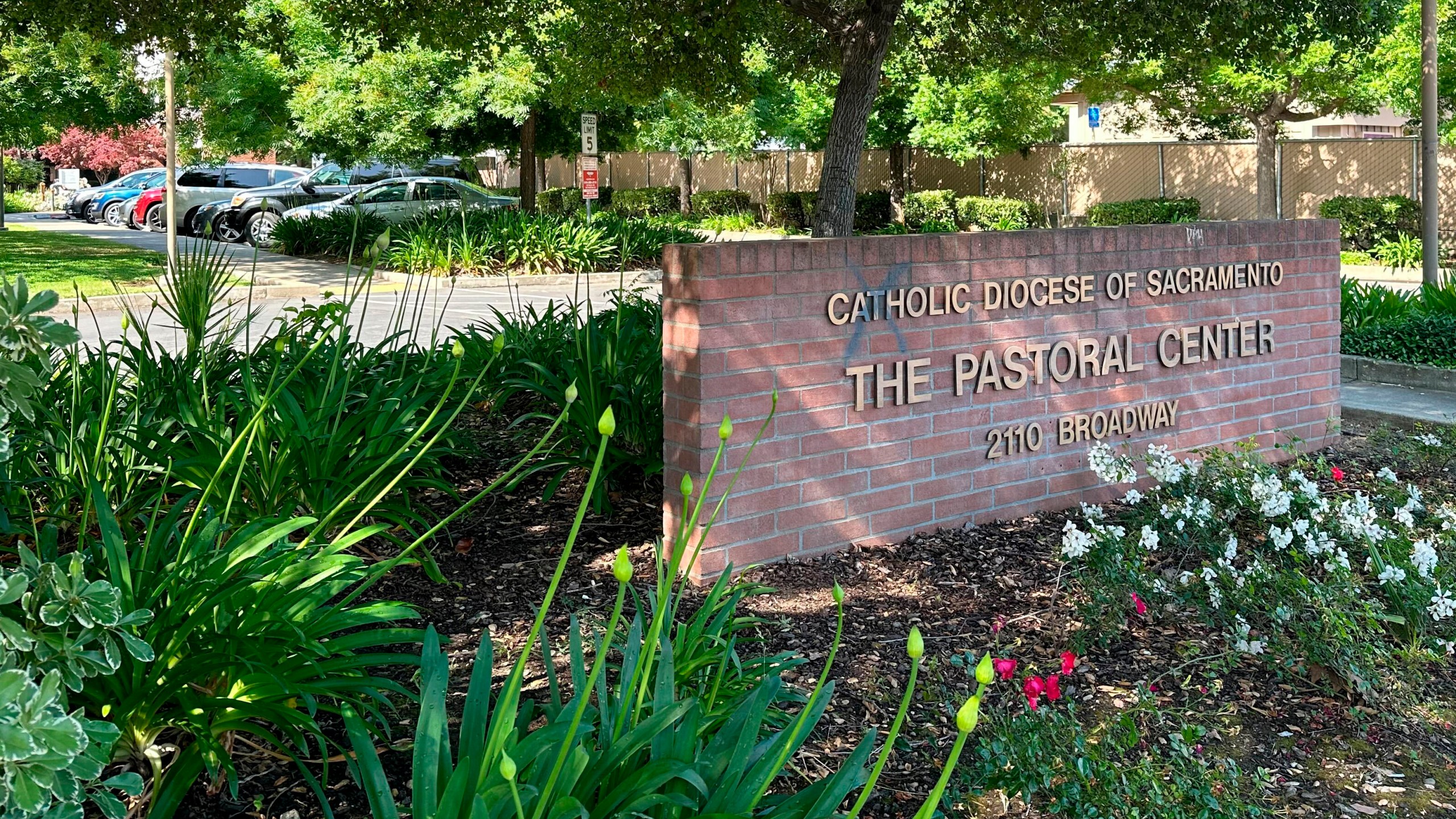 The Roman Catholic Diocese of Sacramento is seen in Sacramento, Calif., Monday, June 5, 2023. Sixteen migrants from Venezuela and Colombia were brought to the diocese's offices on Friday, June 2, 2023, after being flown from Texas to Sacramento. (AP Photo/Tran Nguyen)