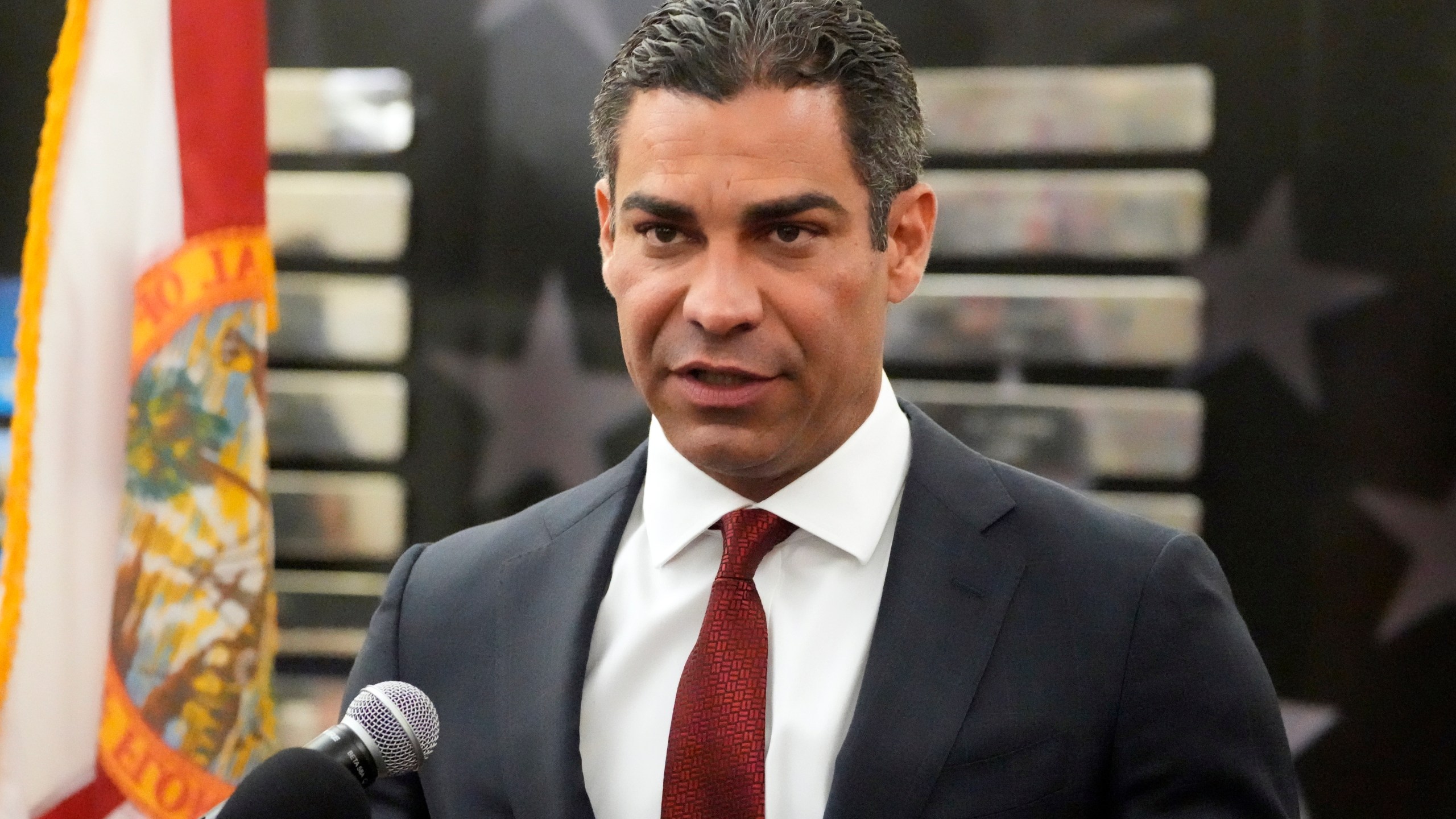 FILE - Miami Mayor Francis Suarez speaks during a news conference June 12, 2023, in Miami. Suarez is running for president in 2024 and filed paperwork Wednesday, June 14, with the Federal Election Commission to make his bid official.(AP Photo/Wilfredo Lee, File)