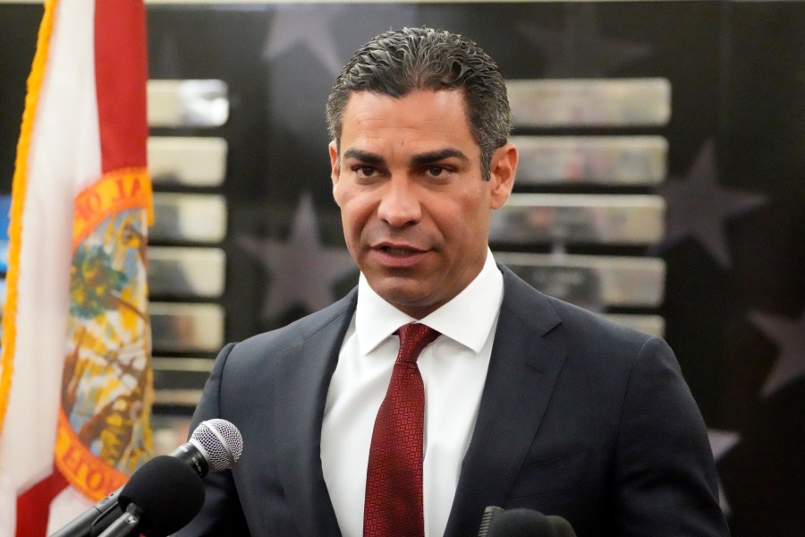 FILE - Miami Mayor Francis Suarez speaks during a news conference June 12, 2023, in Miami. Suarez is running for president in 2024 and filed paperwork Wednesday, June 14, with the Federal Election Commission to make his bid official.(AP Photo/Wilfredo Lee, File)