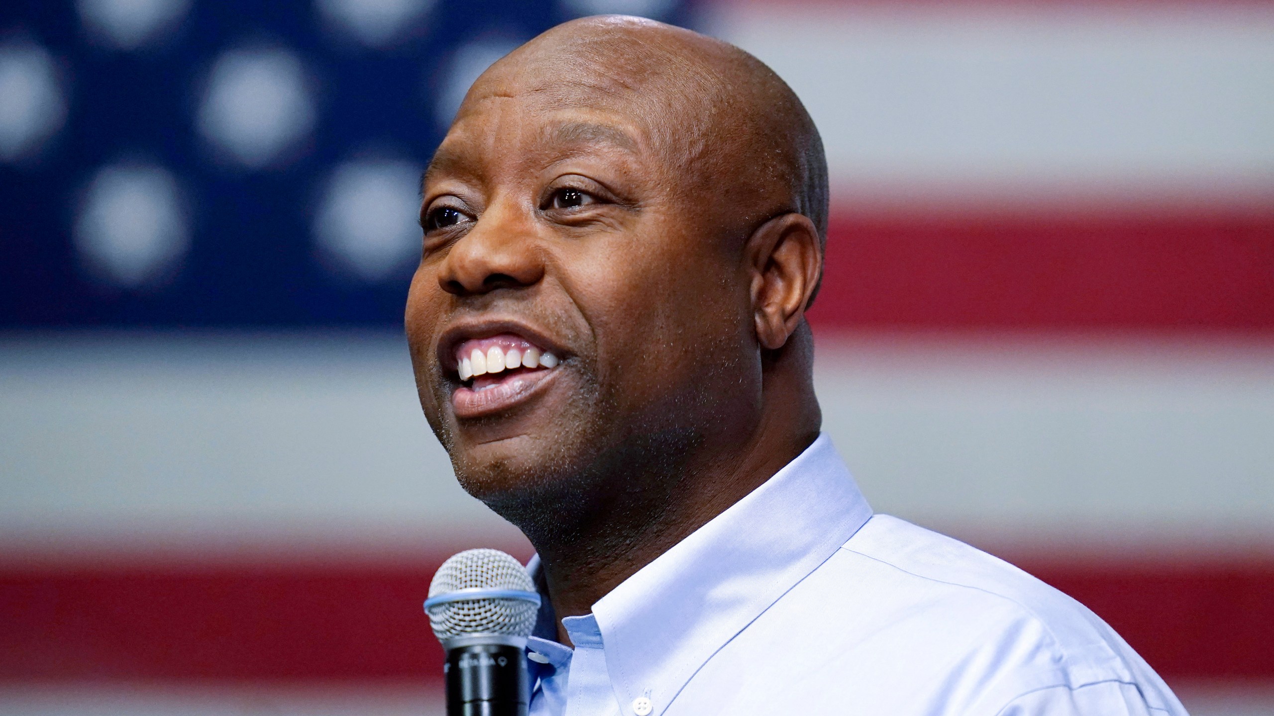 FILE - Republican presidential candidate Sen. Tim Scott, R-S.C., speaks during a town hall, May 8, 2023, in Manchester, N.H. (AP Photo/Charles Krupa, File)