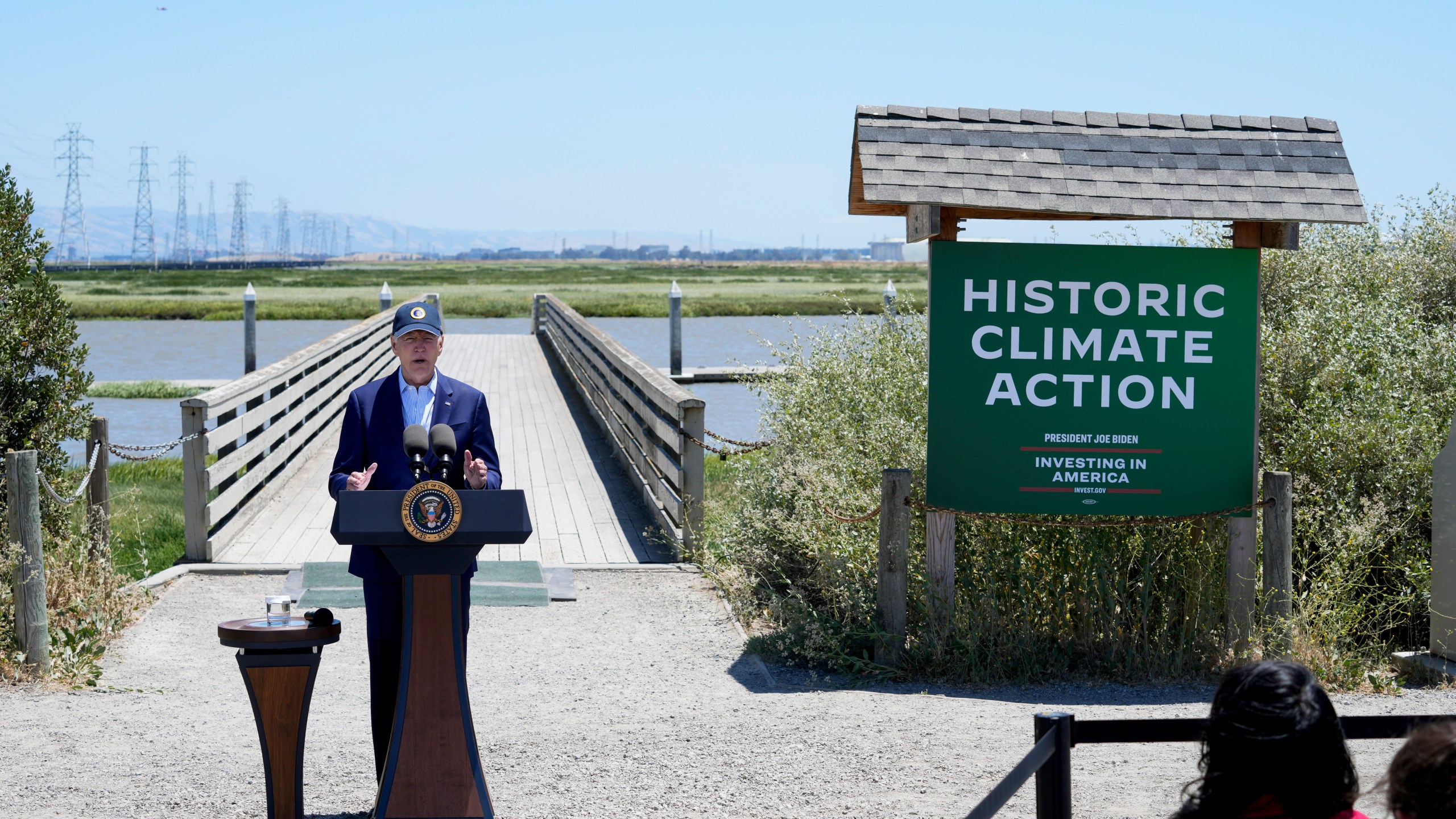 President Joe Biden speaks at the Lucy Evans Baylands Nature Interpretive Center and Preserve in Palo Alto, Calif., Monday, June 19, 2023. Biden talked about climate change, clean energy jobs and protecting the environment. (AP Photo/Susan Walsh)