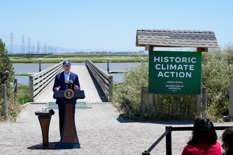 President Joe Biden speaks at the Lucy Evans Baylands Nature Interpretive Center and Preserve in Palo Alto, Calif., Monday, June 19, 2023. Biden talked about climate change, clean energy jobs and protecting the environment. (AP Photo/Susan Walsh)