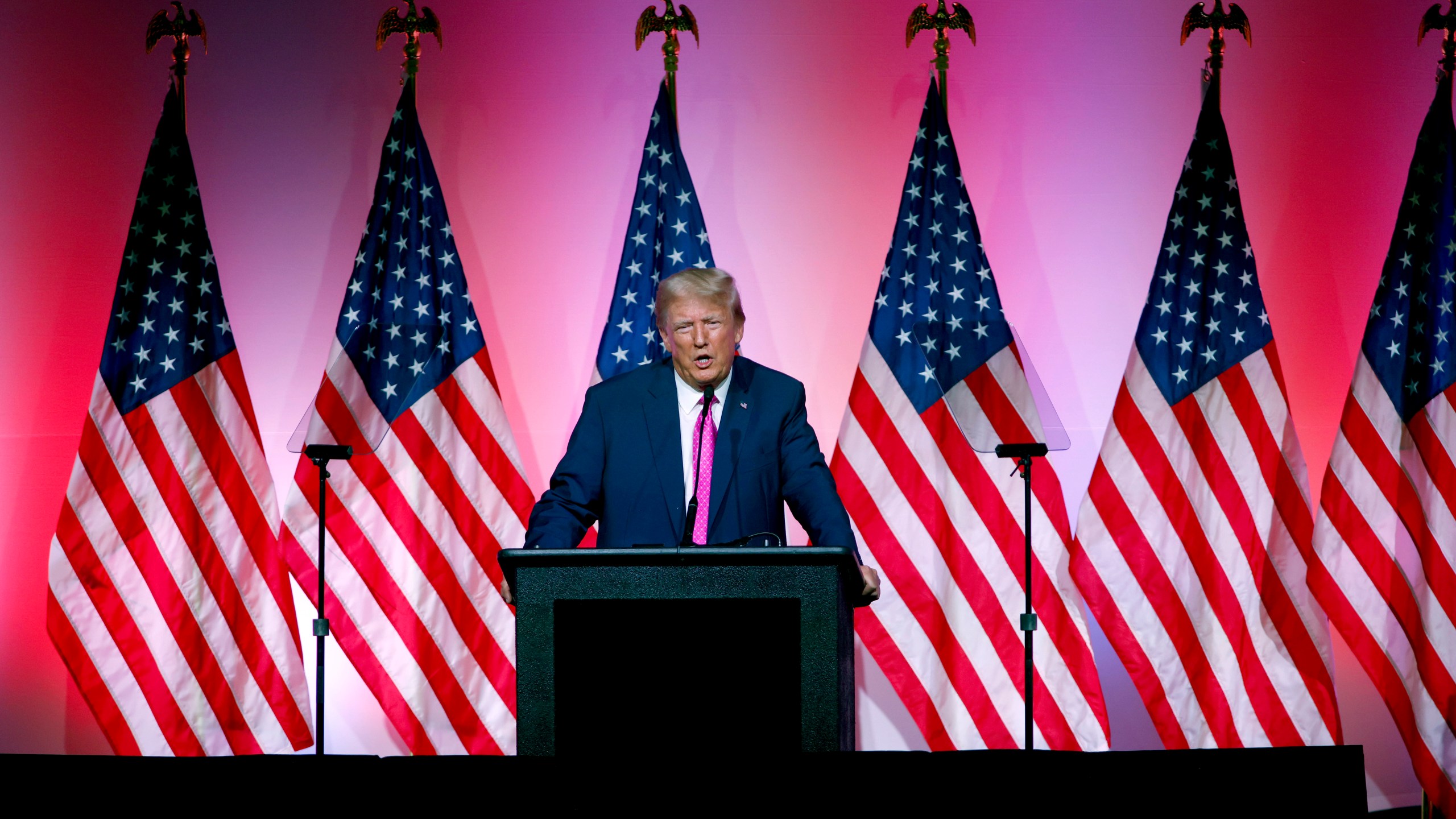 Former President Donald Trump speaks during the Oakland County Republican Party's Lincoln Day Dinner, Sunday, June 25, 2023, in Novi, Mich. (AP Photo/Al Goldis)