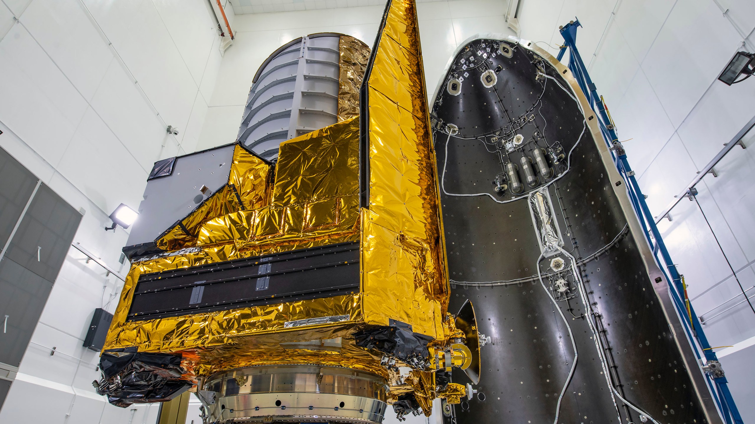 This photo provided by the European Space Agency on June 29, 2023 shows the Euclid space telescope being prepared for launch from Cape Canaveral, Fla. (ESA via AP)