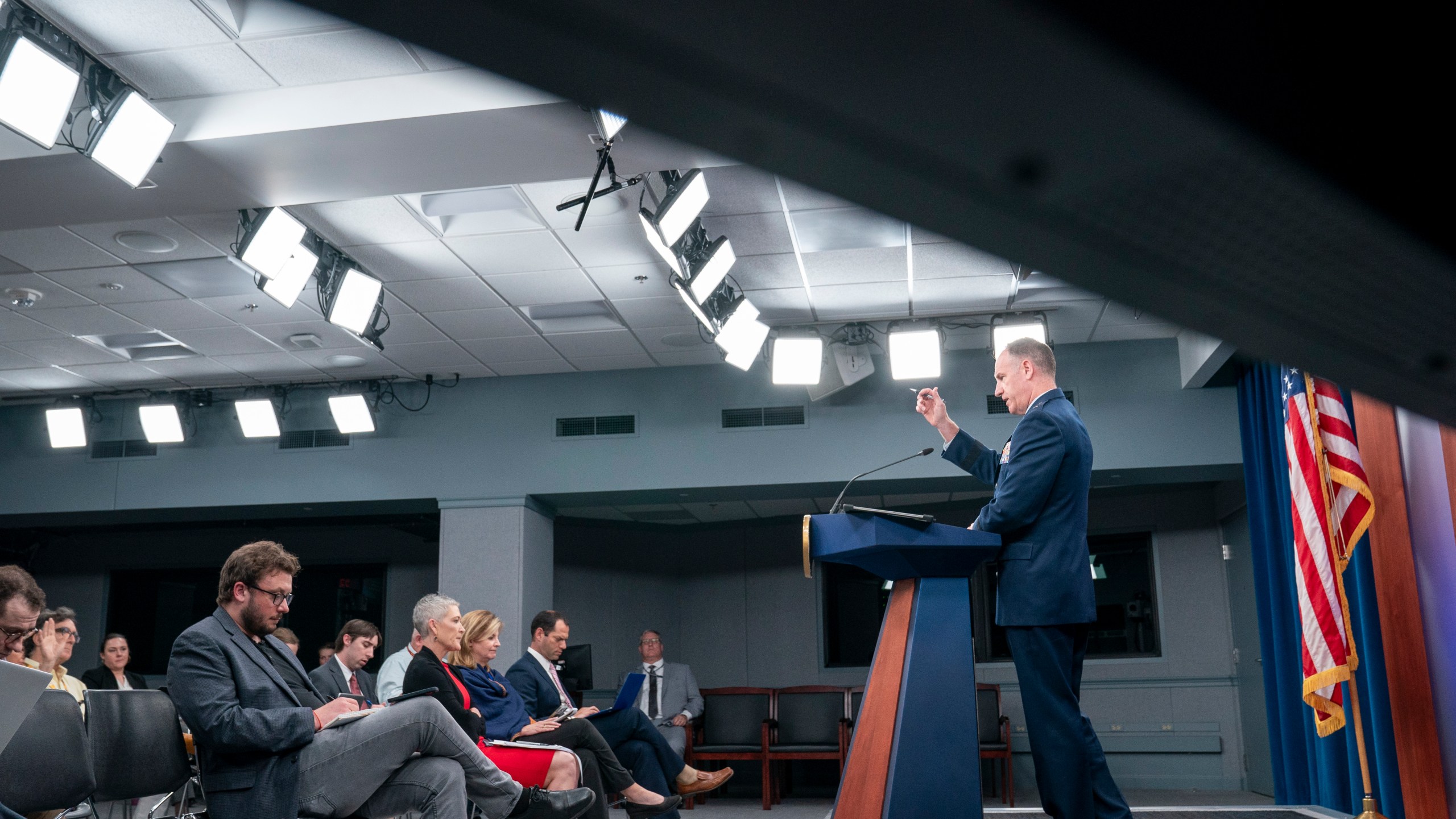 Pentagon spokesman U.S. Air Force Brig. Gen. Patrick Ryder speaks during a media briefing at the Pentagon, Thursday, July 6, 2023, in Washington. (AP Photo/Alex Brandon)