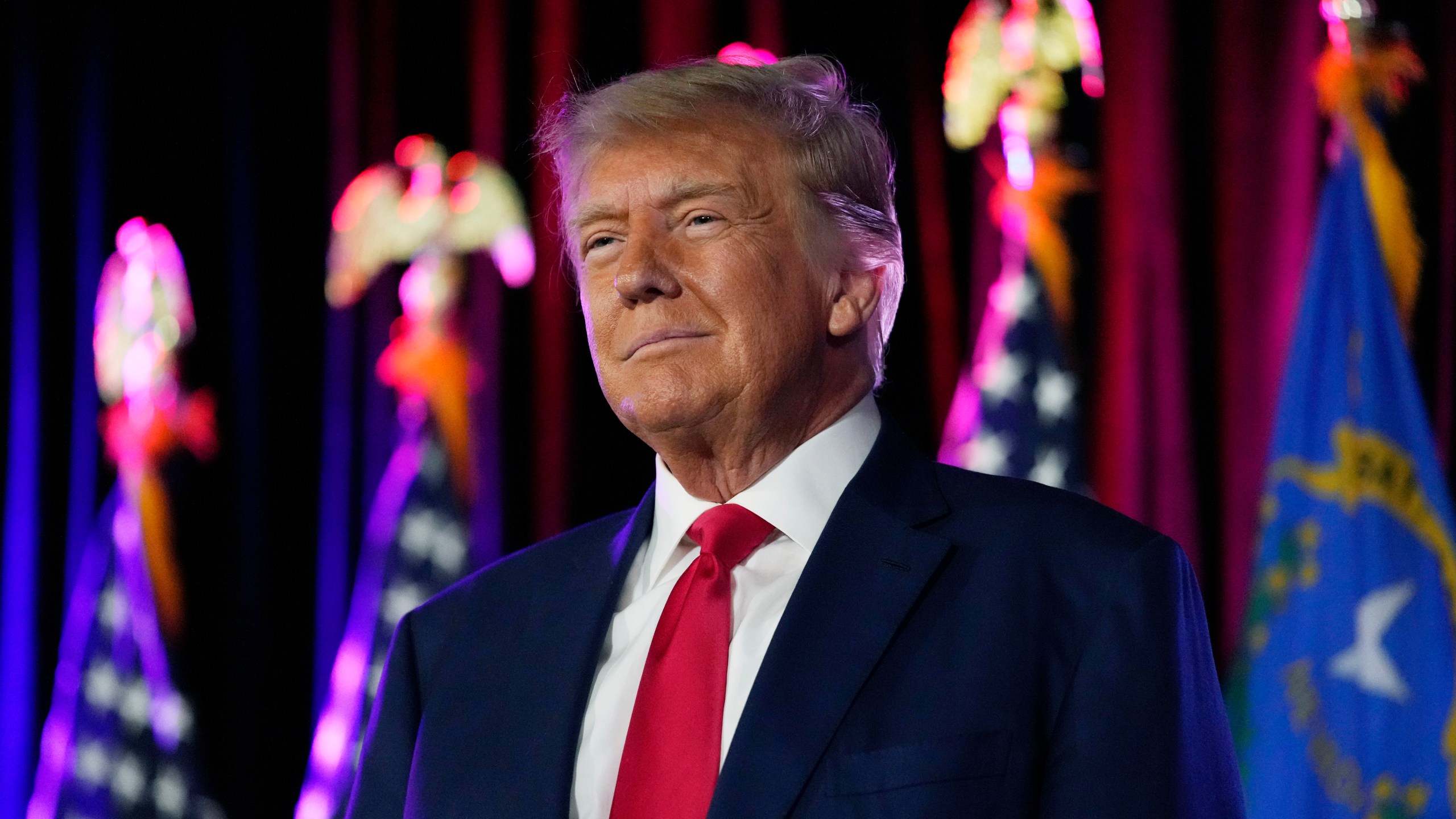 FILE - Former President Donald Trump speaks at a campaign event, Saturday, July 8, 2023, in Las Vegas. Lawyers for former President Donald Trump are asking Georgia's highest court to prevent the district attorney who’s been investigating his actions in the wake of the 2020 election from prosecuting him. (AP Photo/John Locher, File)