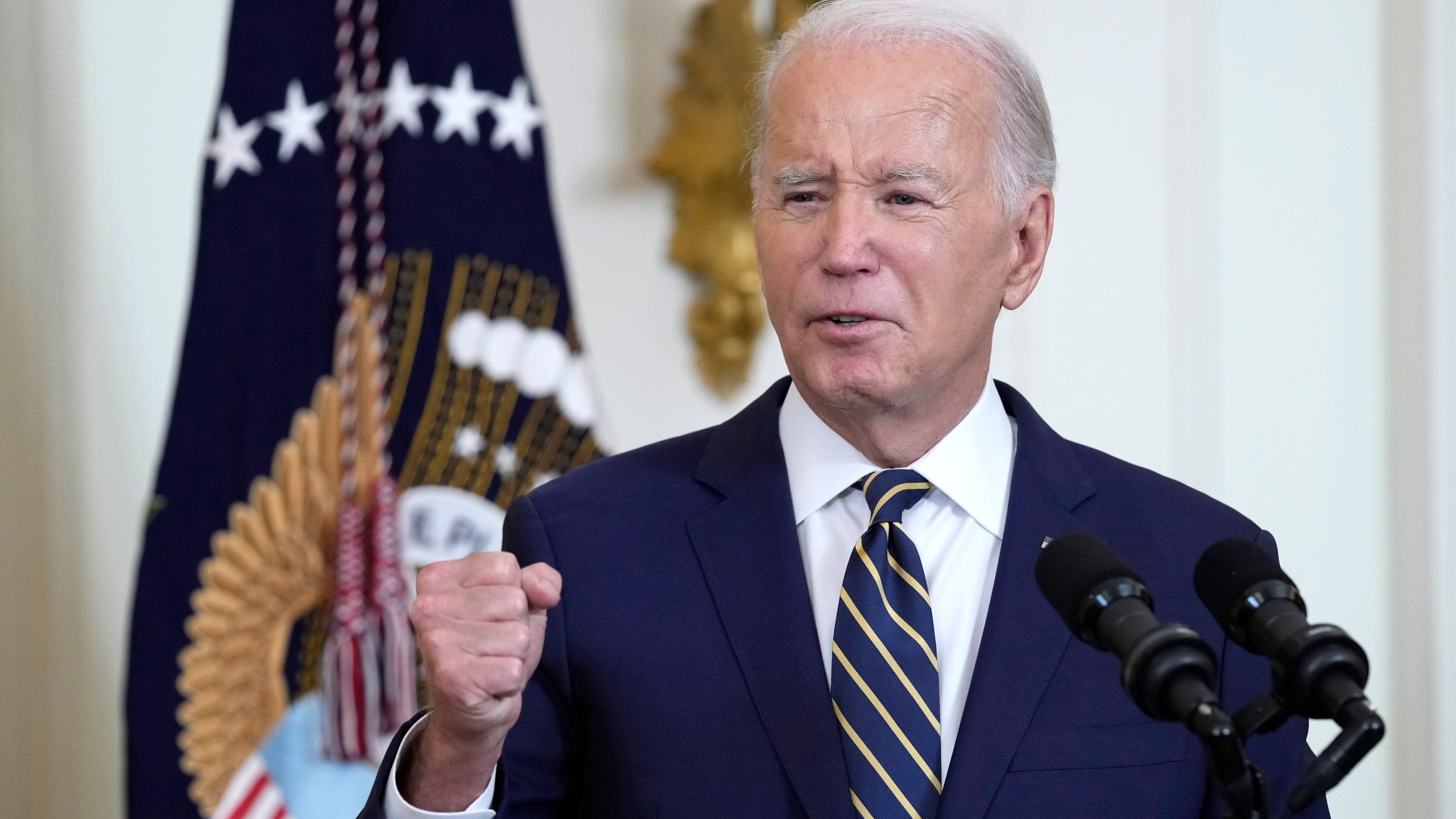 President Joe Biden speaks in the East Room of the White House in Washington, Tuesday, July 25, 2023, about proposed rules meant to push insurance companies to increase their coverage of mental health treatments. The rules, if finalized, would force insurers to study patient outcomes to ensure the benefits are administered equally, taking into account their provider network and reimbursement rates and whether prior authorization is required for care. (AP Photo/Susan Walsh)