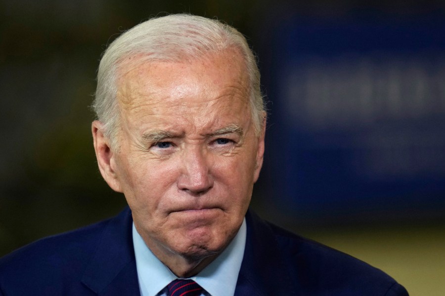 President Joe Biden speaks at Auburn Manufacturing Inc., in Auburn, Maine, Friday, July 28, 2023, before he signs an executive order to encourage companies to manufacture new inventions in the United States. (AP Photo/Charles Krupa)