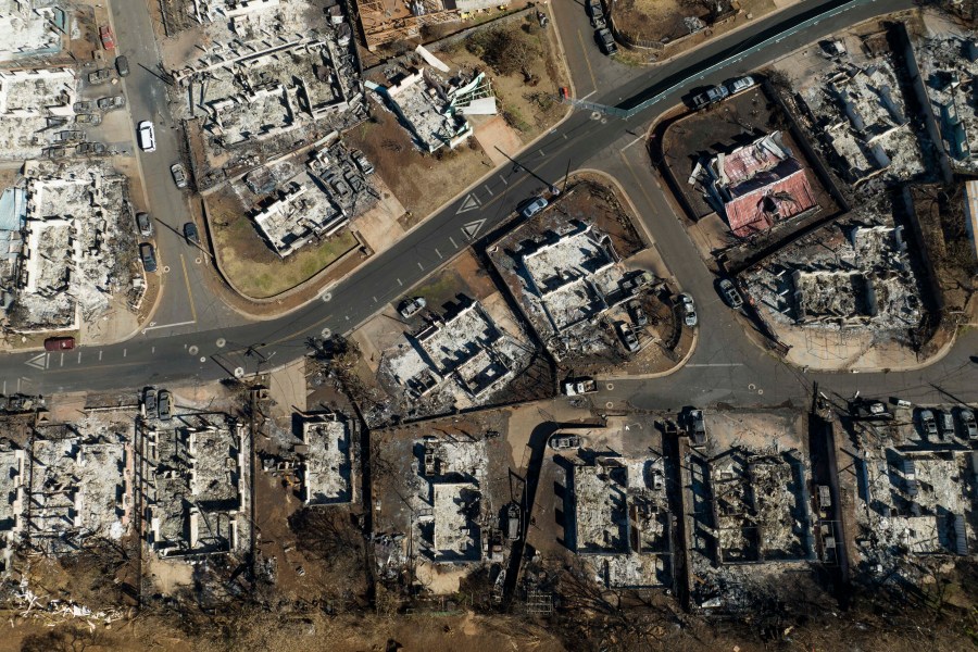 A general view shows the aftermath of a wildfire in Lahaina, Hawaii, Thursday, Aug. 17, 2023. Hawaii's governor vowed to protect local landowners from being “victimized” by opportunistic buyers when Maui rebuilds from deadly wildfires that incinerated a historic island community. (AP Photo/Jae C. Hong)