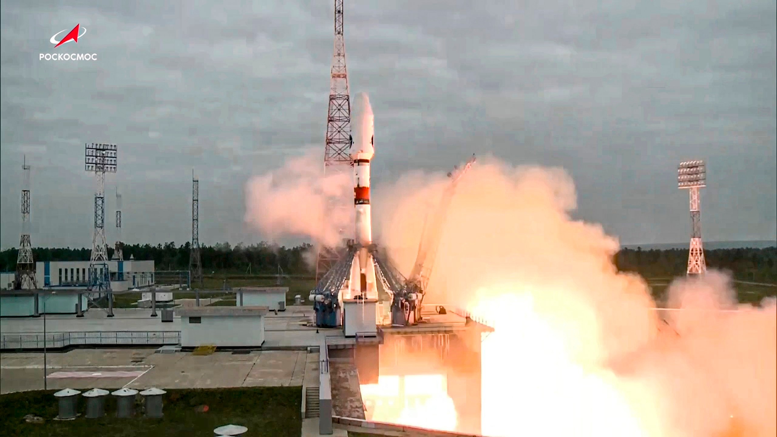 In this photo taken from video and released by Roscosmos State Space Corporation, the Soyuz-2.1b rocket with the moon lander Luna-25 automatic station takes off from a launch pad at the Vostochny Cosmodrome in the Russia's Far East, on Friday, Aug. 11, 2023. The Russian space agency says its Luna-25 spacecraft has crashed into the moon. Russia’s unmanned robot lander crashed after it had spun into uncontrolled orbit, the country’s space agency Roscosmos reported on Sunday, Aug. 20. 2023. (Roscosmos State Space Corporation via AP)