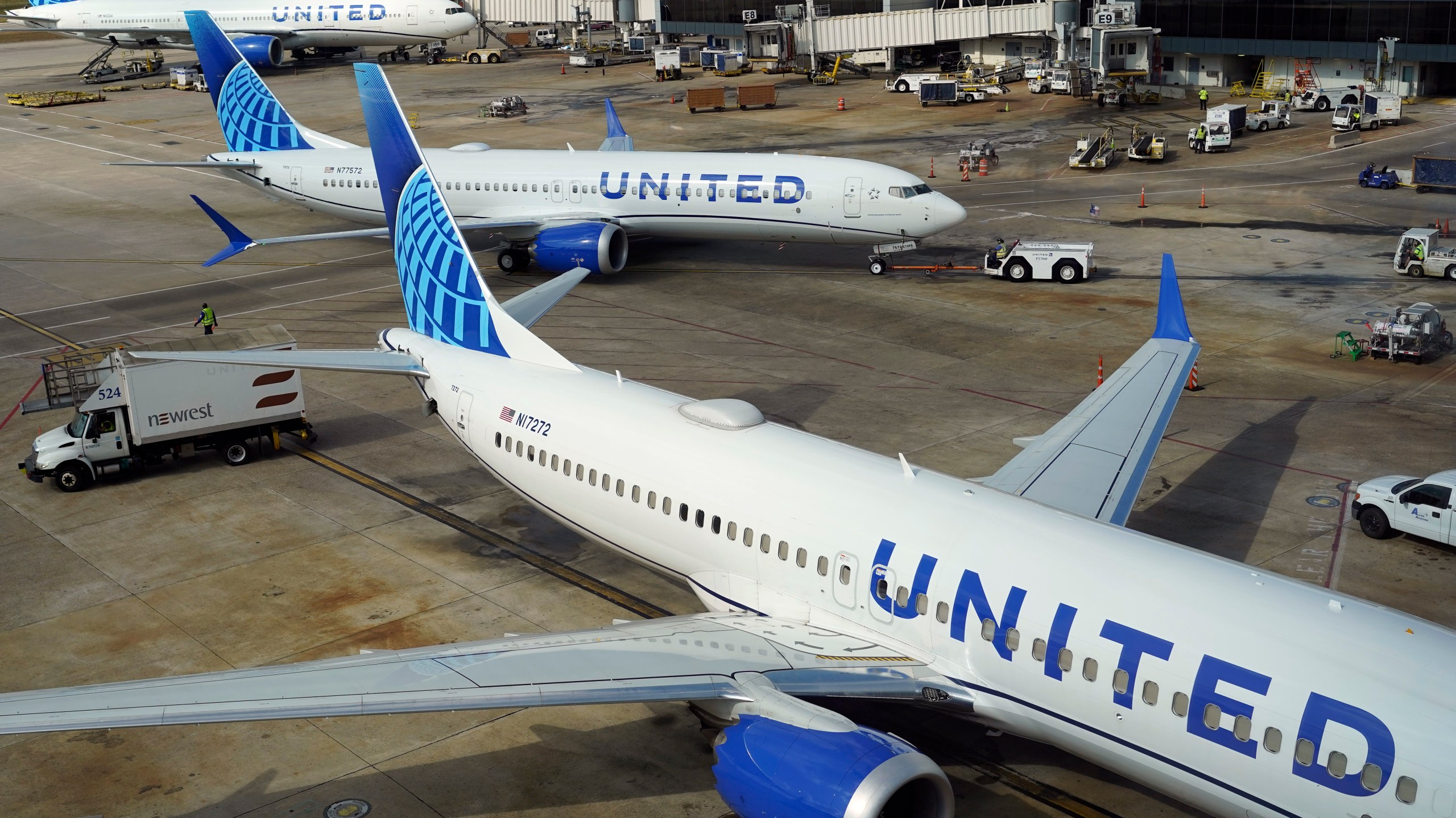 FILE - A United Airlines plane is pushed from the gate at George Bush Intercontinental Airport, Aug. 11, 2023, in Houston. United Airlines flights were halted nationwide on Tuesday, Sept. 5, because of an “equipment outage,” according to the Federal Aviation Administration. (AP Photo/David J. Phillip, File)