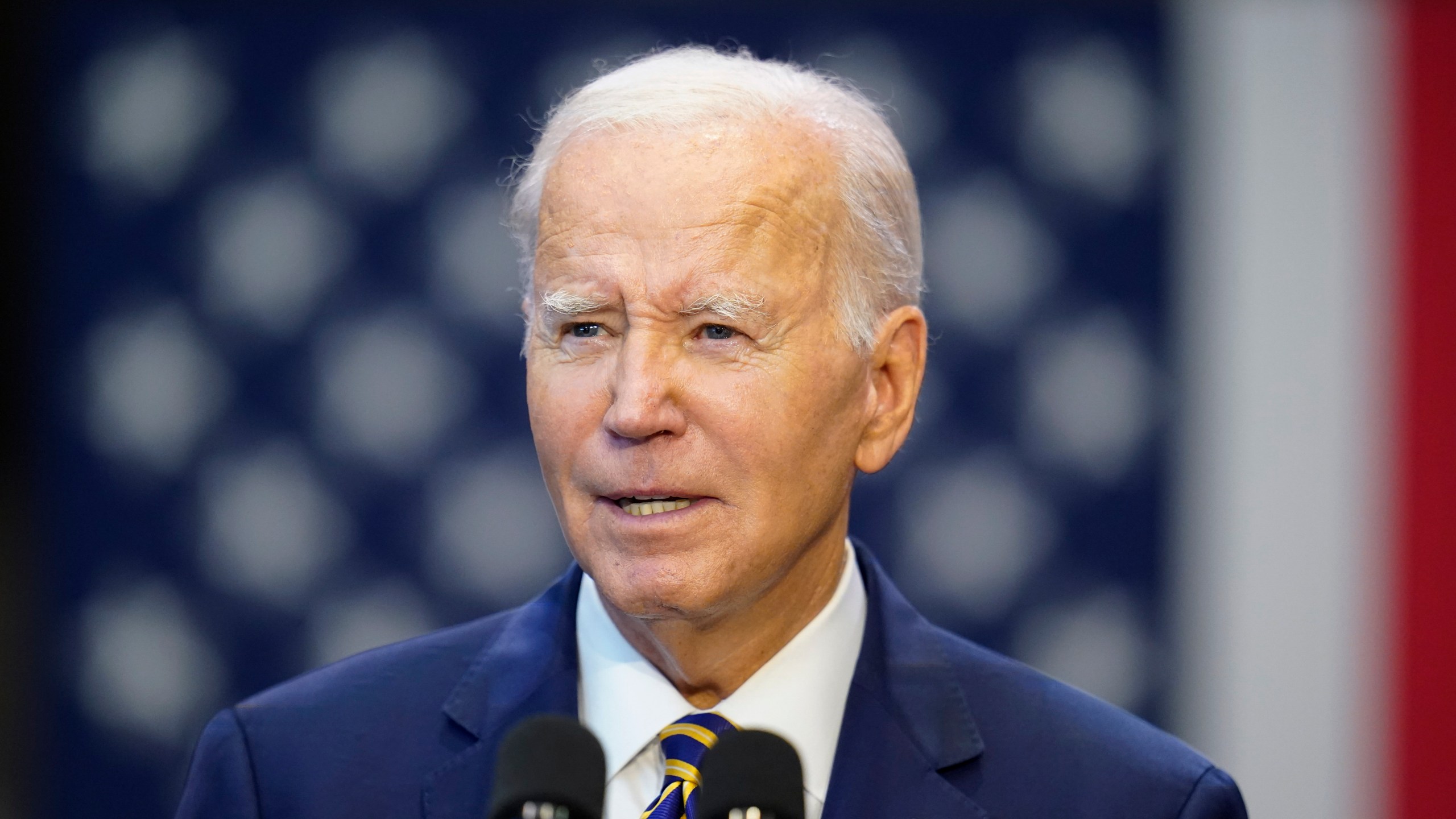 FILE - President Joe Biden speaks about his administration's economic agenda during an event at Prince George's Community College in Largo, Md., Thursday, Sept. 14, 2023. The most vulnerable House Republicans whose elections in swing districts next year will determine which party gains control of the chamber are overwhelmingly voicing their support for House Speaker Kevin McCarthy's impeachment inquiry into President Joe Biden. It's a stance, Democrats say, that could come back to haunt them. (AP Photo/Alex Brandon, File)