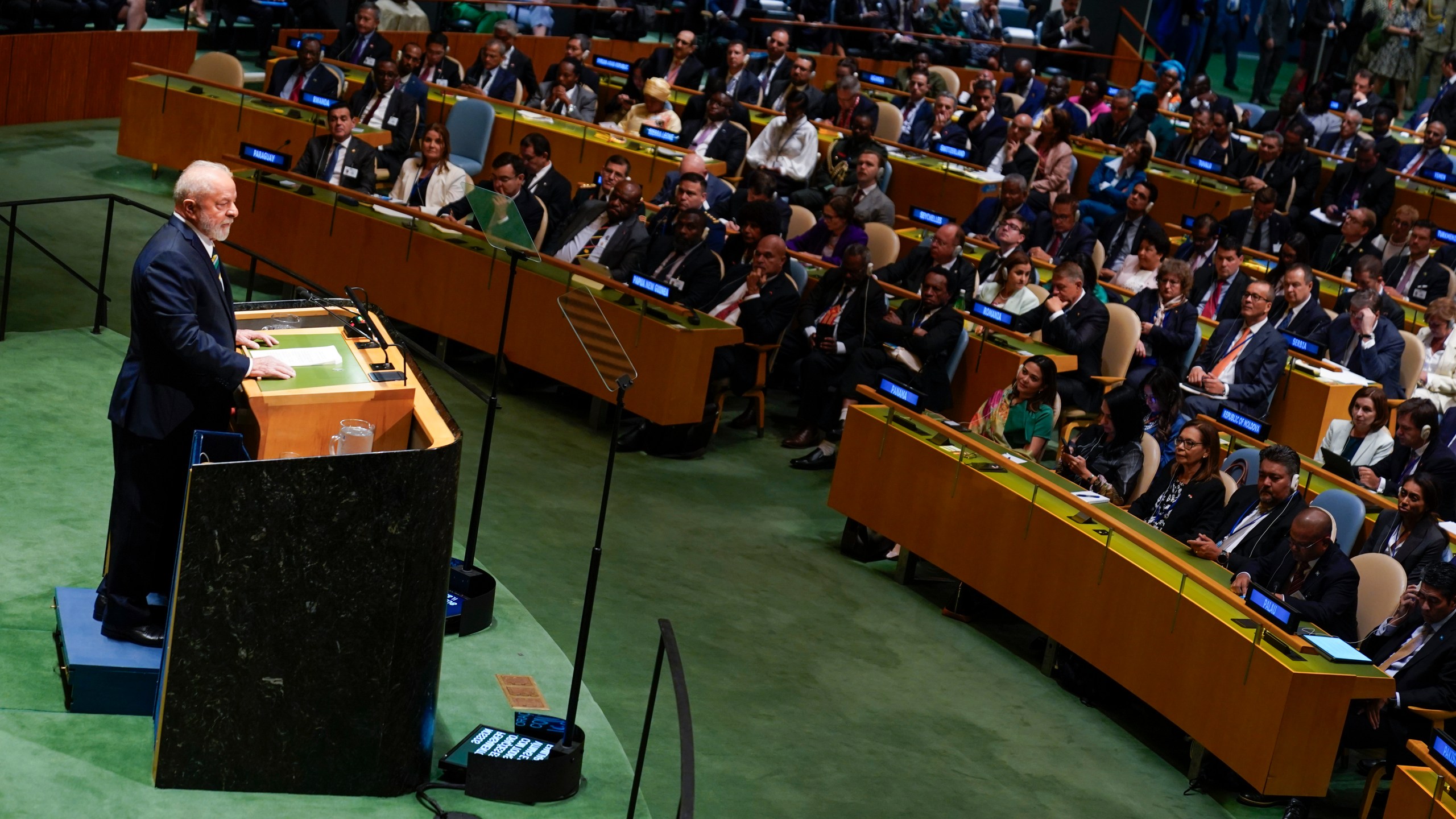 Luiz Inácio Lula da Silva, President of Brazil, addresses the 78th session of the United Nations General Assembly at United Nations headquarters, Tuesday, Sept. 19, 2023. (AP Photo/Seth Wenig)