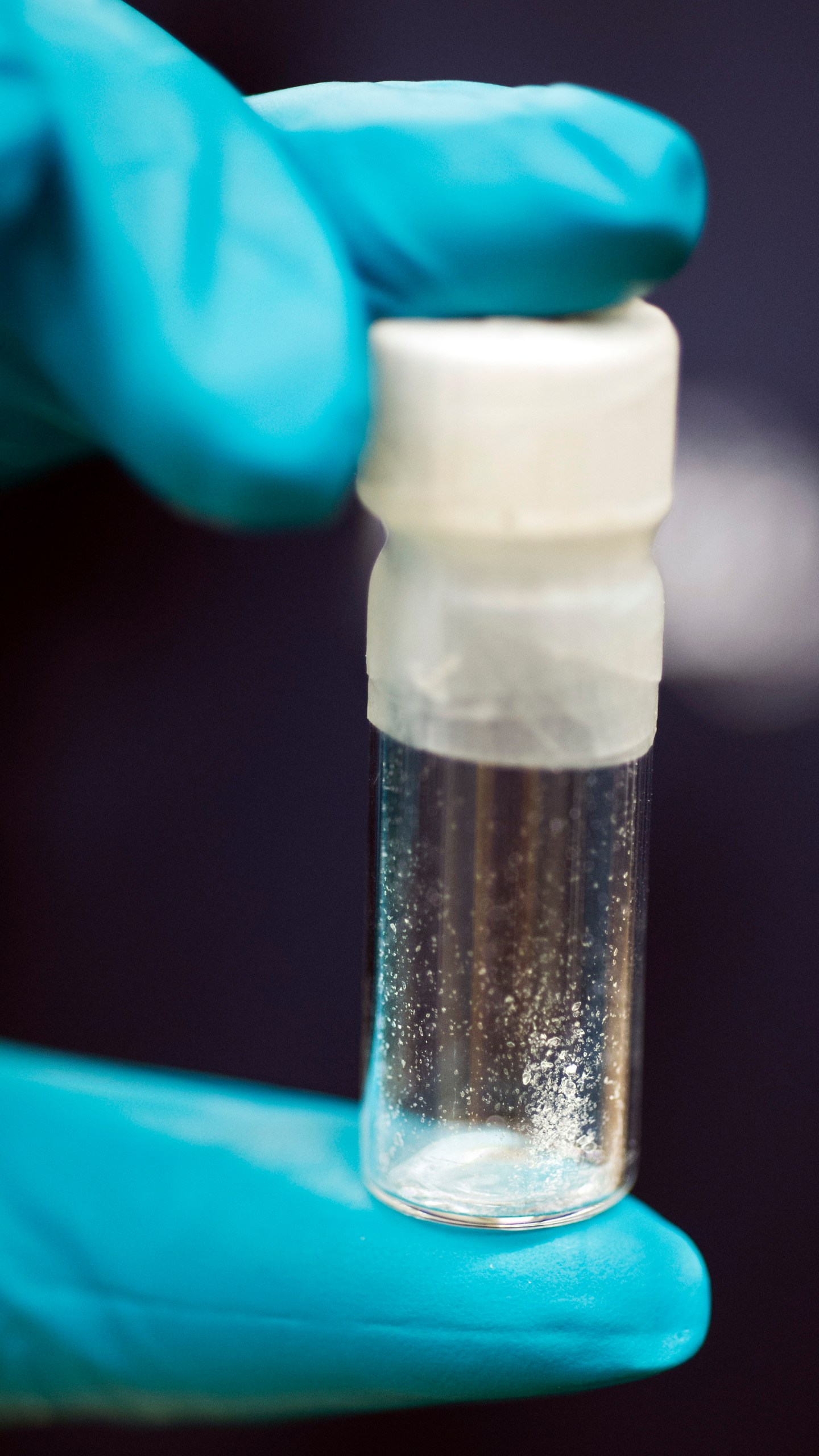 FILE - A vial containing 2mg of fentanyl, is displayed at the Drug Enforcement Administration (DEA) Special Testing and Research Laboratory in Sterling, Va., Aug. 9, 2016. The US is announcing a series of indictments and sanctions against 14 people and 14 firms across China and Canada related to the import of fentanyl into the United States. It's one of the biggest actions the Biden administration has taken against the trafficking of the deadly drug. (AP Photo/Cliff Owen, File)