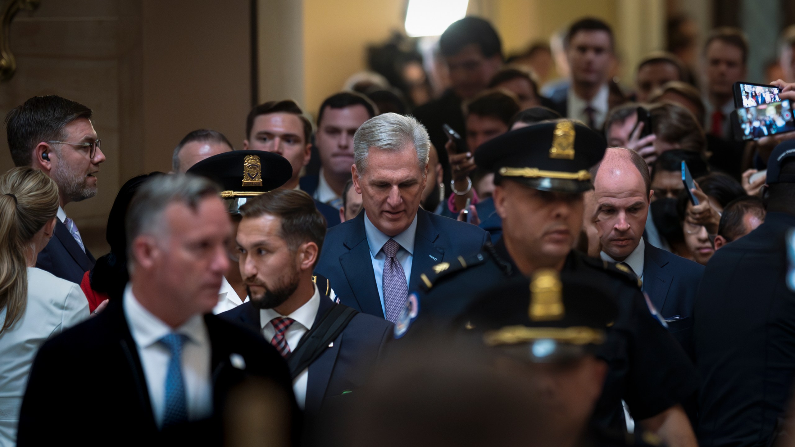 Rep. Kevin McCarthy, R-Calif., leaves the House floor after being ousted as Speaker of the House at the Capitol in Washington, Tuesday, Oct. 3, 2023. (AP Photo/J. Scott Applewhite)