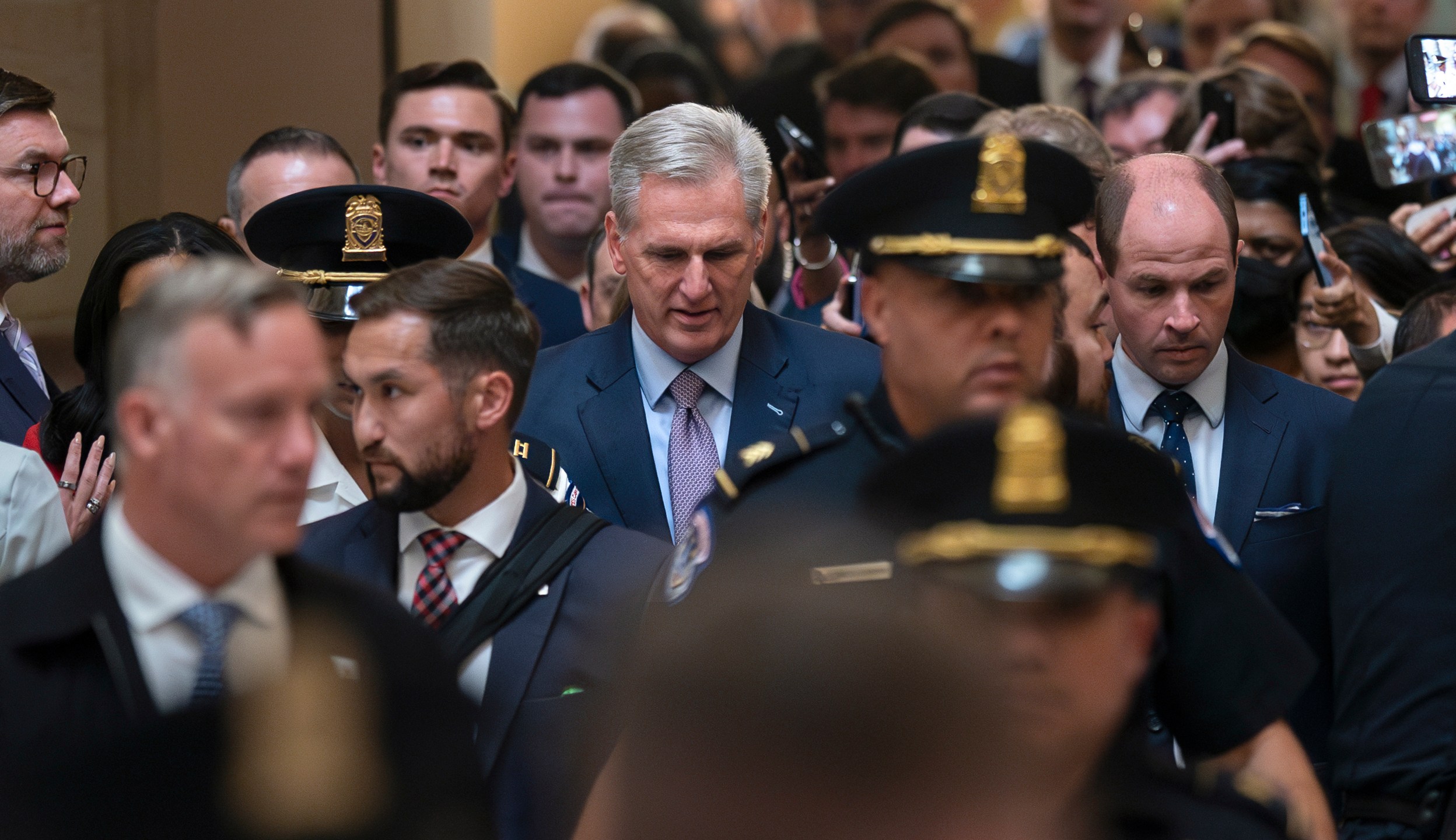 Rep. Kevin McCarthy, R-Calif., leaves the House floor after being ousted as Speaker of the House at the Capitol in Washington, Tuesday, Oct. 3, 2023. (AP Photo/J. Scott Applewhite)