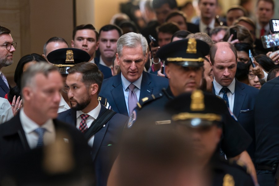 Rep. Kevin McCarthy, R-Calif., leaves the House floor after being ousted as Speaker of the House at the Capitol in Washington, Tuesday, Oct. 3, 2023. (AP Photo/J. Scott Applewhite)