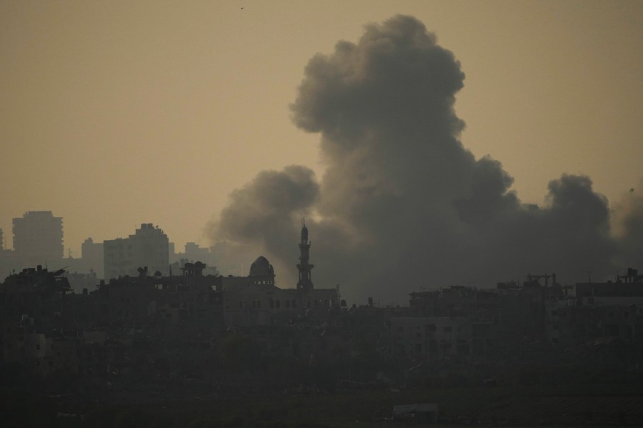 Smoke rises following an Israeli airstrike in the Gaza Strip, as seen from southern Israel, Monday, Oct. 23, 2023. (AP Photo/Francisco Seco)