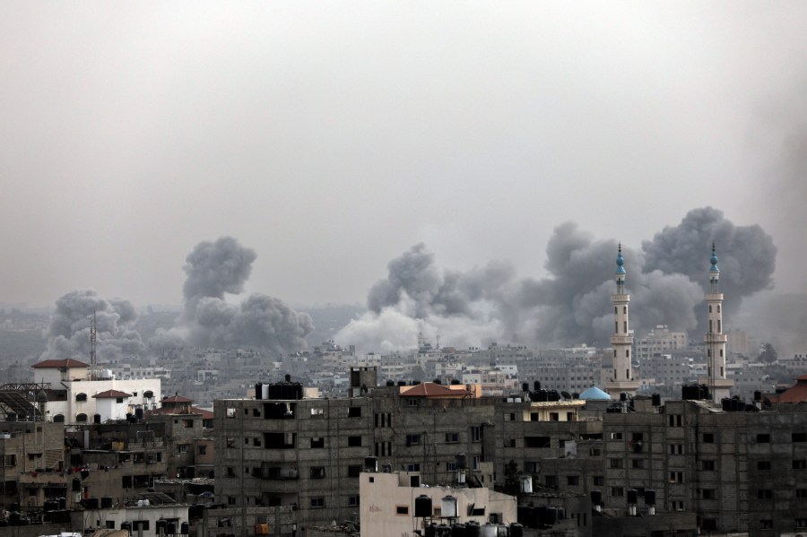 Smoke rises following Israeli bombardment on Gaza City, Sunday, Oct. 29, 2023. (AP Photo/Abed Khaled)