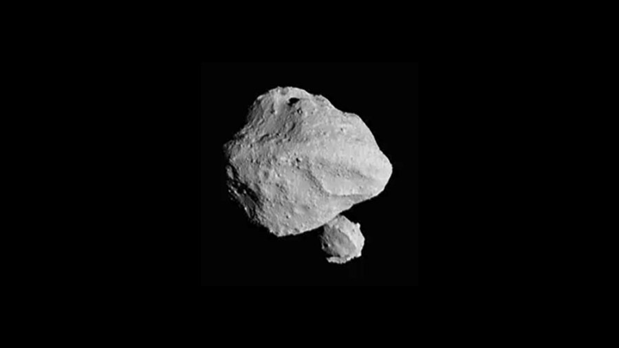 This photo provided by NASA shows a photo taken by the Lucy spacecraft during Wednesday, Nov. 1, 2023 flyby of asteroid Dinkinesh, 300 million miles from Earth. It turns out Dinkinesh, which is only a half-mile across, has a dinky sidekick ... just one-tenth of a mile across. This little companion was a surprise to everyone. (NASA via AP)