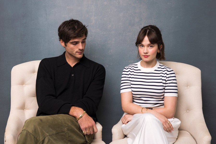 Jacob Elordi, left and Cailee Spaeny pose for a portrait to promote "Priscilla" on Monday, Oct. 16, 2023, in Los Angeles. (Photo by Willy Sanjuan/Invision/AP)