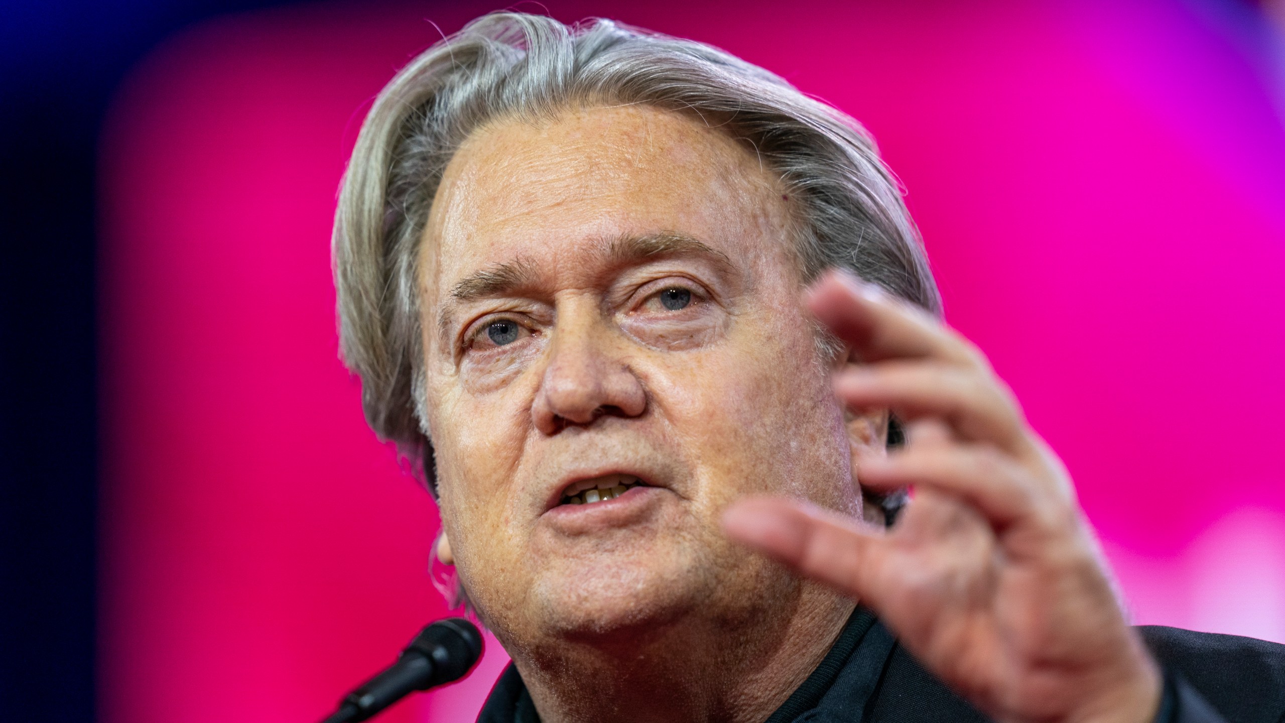 FILE - Steve Bannon speaks at the Conservative Political Action Conference, CPAC 2023, March 3, 2023, at National Harbor in Oxon Hill, Md. Former President Donald Trump's longtime ally has appealed his criminal conviction for defying a subpoena from the House committee investigating the Jan. 6 insurrection at the U.S. Capitol. (AP Photo/Alex Brandon, File)