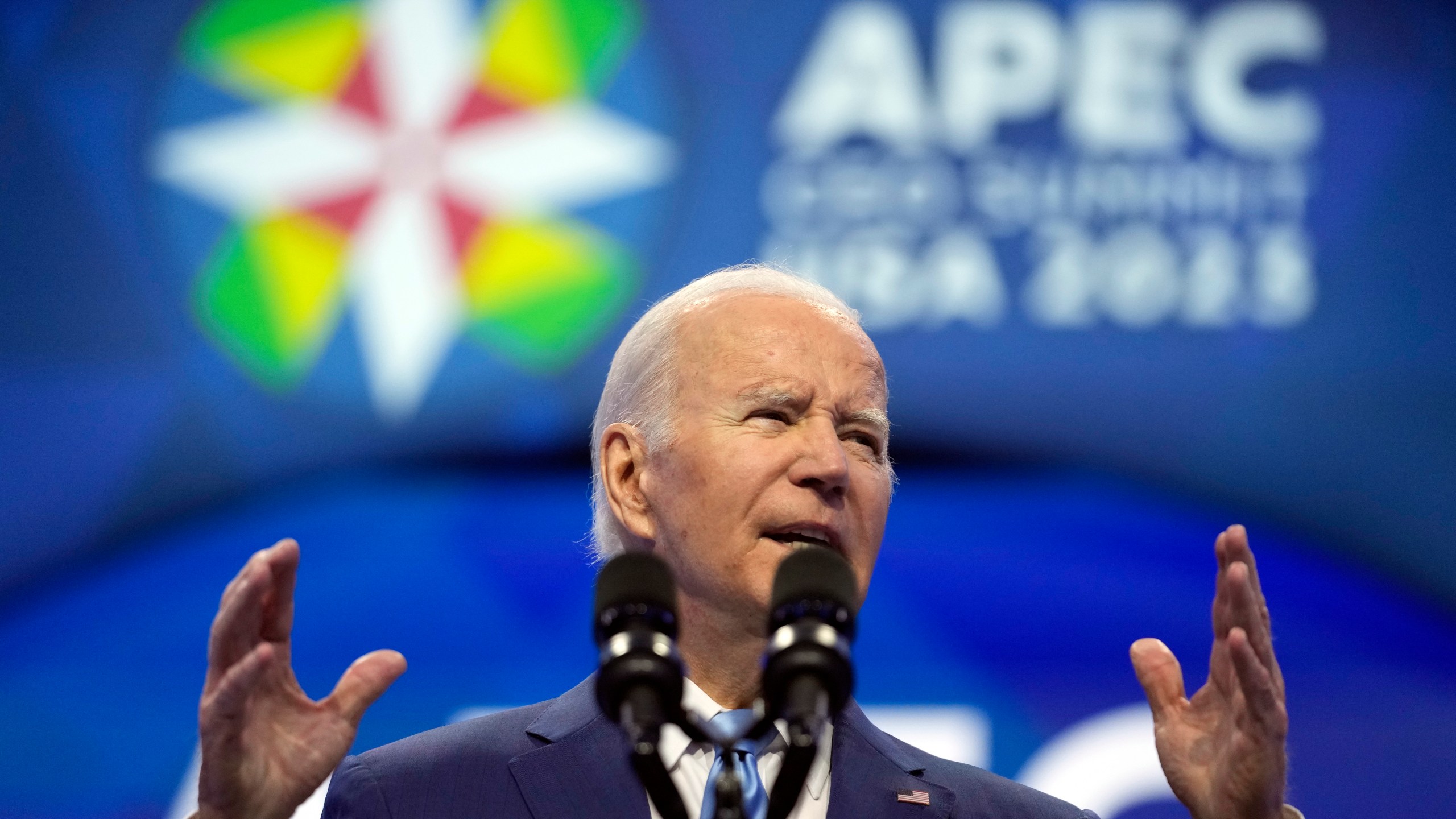 President Joe Biden speaks to a group of CEOs Thursday, Nov. 16, 2023, in San Francisco, at the annual Asia-Pacific Economic Cooperation conference. (AP Photo/Godofredo A. Vásquez)