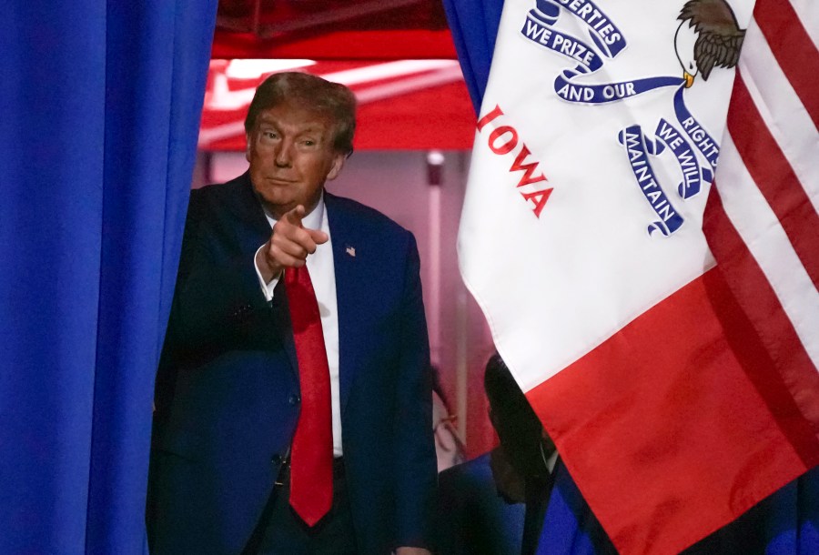 Republican presidential candidate and former President Donald Trump speaks during a rally, Saturday, Nov. 18, 2023, in Fort Dodge, Iowa. (AP Photo/Bryon Houlgrave)