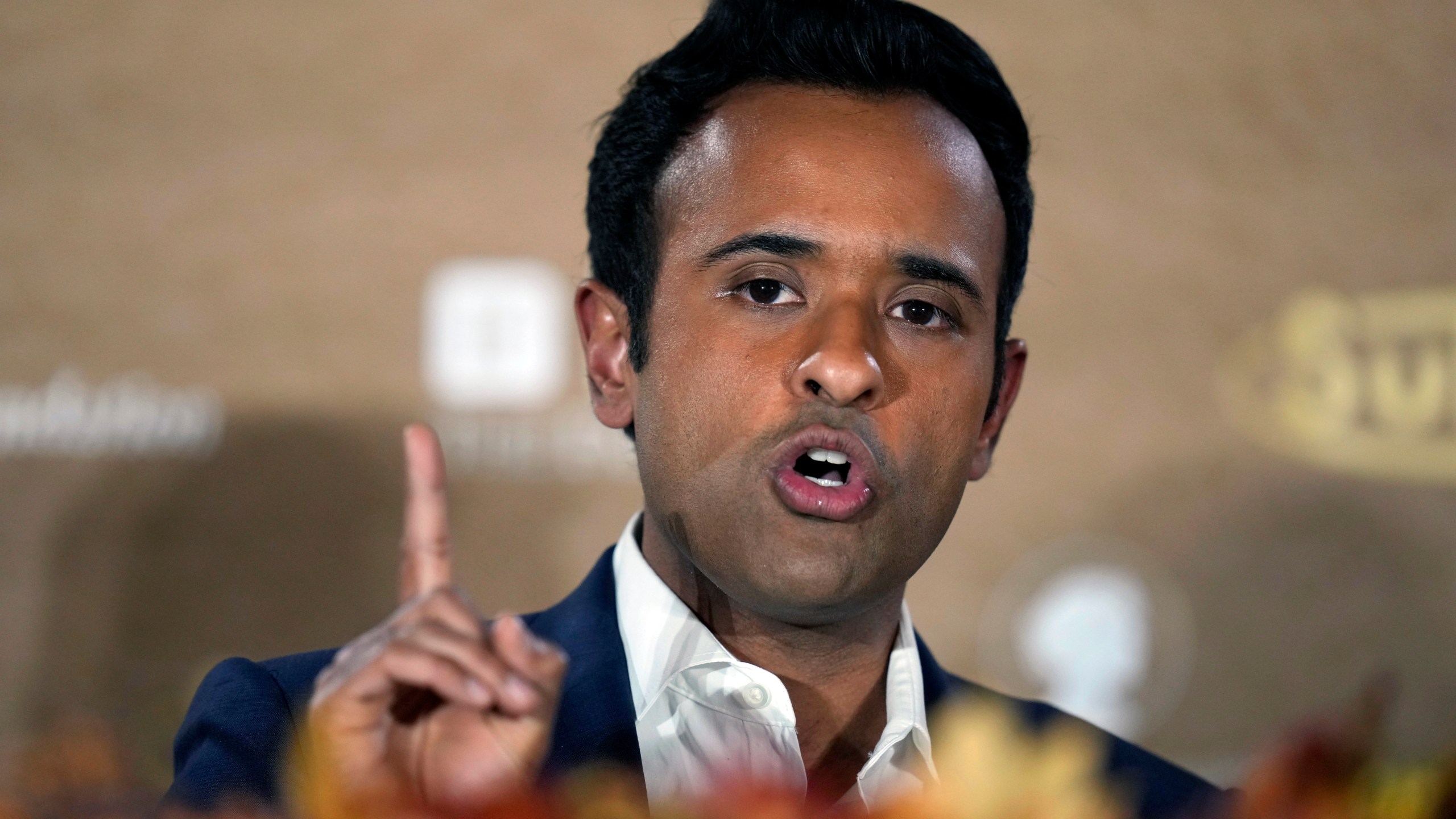 FILE - Republican presidential candidate businessman Vivek Ramaswamy speaks during the Family Leader's Thanksgiving Family Forum, Nov. 17, 2023, in Des Moines, Iowa. Ramaswamy is risking becoming an afterthought in the 2024 Republican presidential race as persistent questions confront him about his age, faith, positions on Israel and his very purpose being in the fray when the man he so admires, Donald Trump, is dominating the field. (AP Photo/Charlie Neibergall, File)