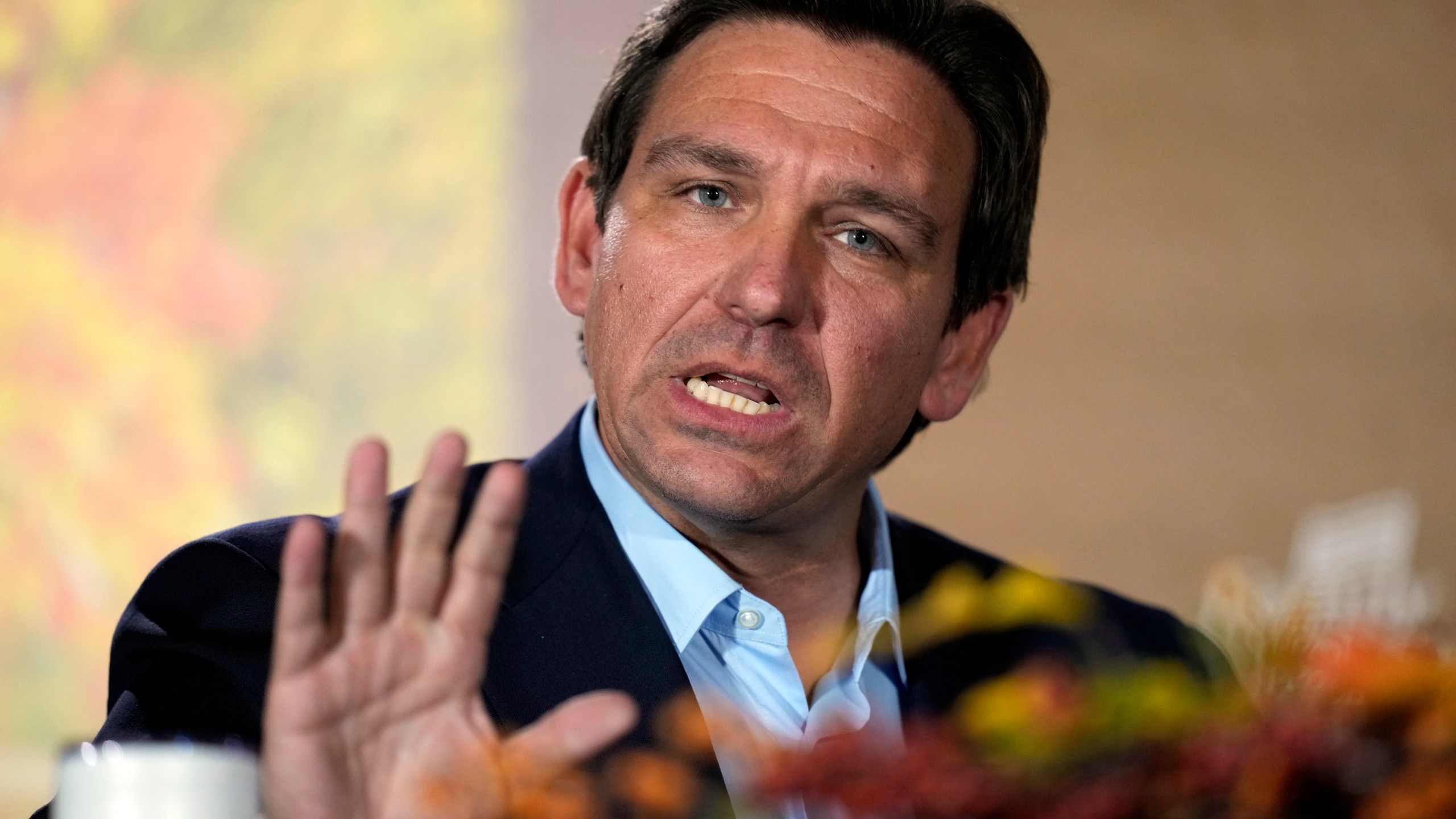 Republican presidential candidate Florida Gov. Ron DeSantis speaks during the Family Leader's Thanksgiving Family Forum, Friday, Nov. 17, 2023, in Des Moines, Iowa. (AP Photo/Charlie Neibergall)