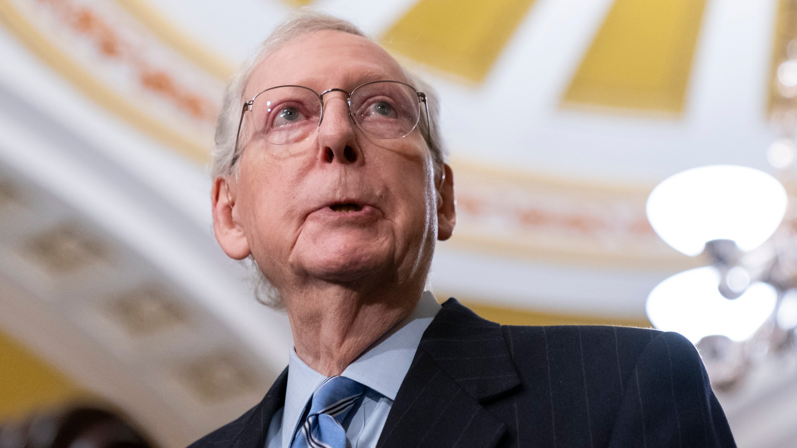 Senate Minority Leader Sen. Mitch McConnell, R-Ky., speaks to media after a Senate Republican policy luncheon, Tuesday, Dec. 5, 2023, on Capitol Hill in Washington. (AP Photo/Stephanie Scarbrough)