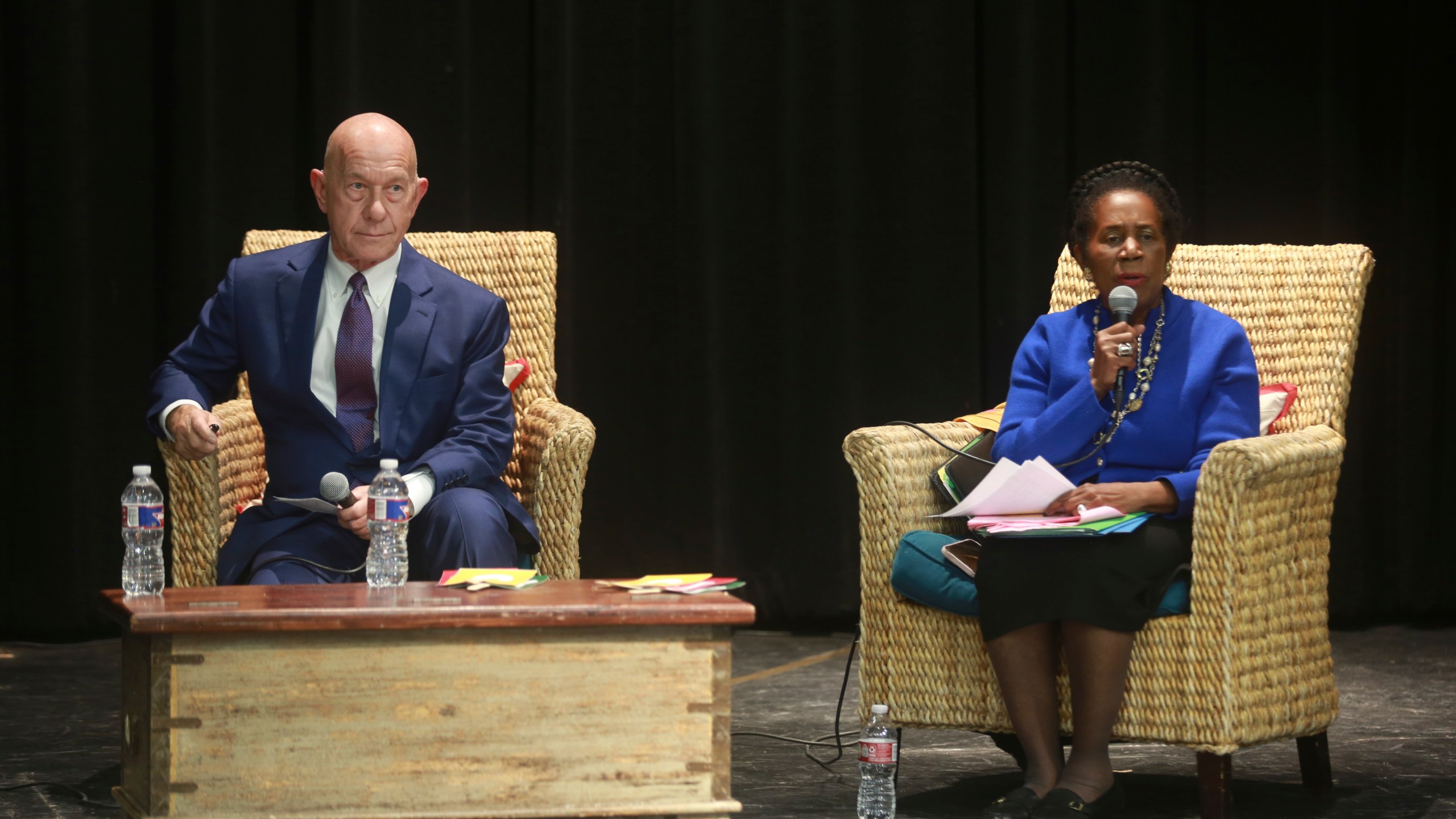 Houston mayoral candidates state Sen. John Whitmire and U.S. Rep. Sheila Jackson Lee speak at a mayoral forum on Sunday, Dec. 3, 2023, in Houston. Whitmire and Jackson Lee are set to face each other in Saturday, Dec. 9, runoff election to be the next mayor of Houston, the nation's fourth-largest city. (AP Photo/Lekan Oyekanmi)