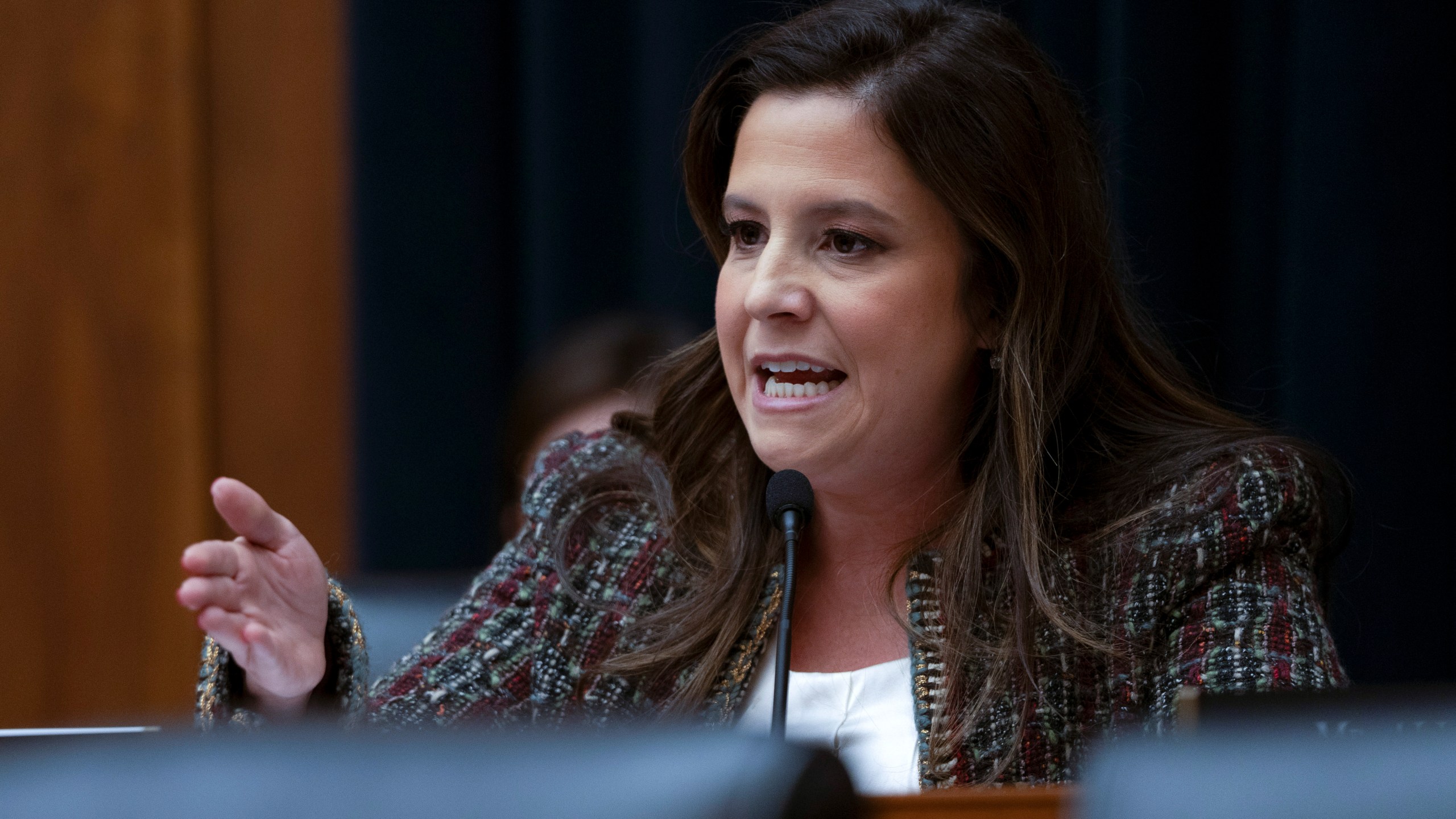 Rep. Elise Stefanik, R-N.Y., speaks during a hearing of the House Committee on Education on Capitol Hill, Tuesday, Dec. 5, 2023 in Washington. (AP Photo/Mark Schiefelbein)