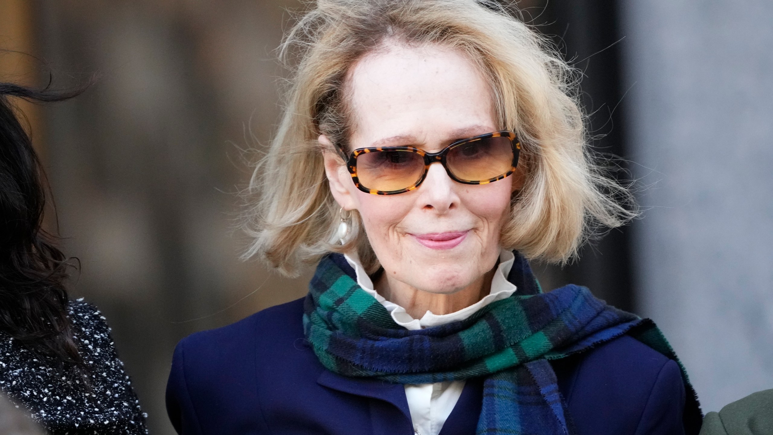 E. Jean Carroll leaves Manhattan federal court, Monday, Oct. 23, 2023, in New York. (AP Photo/Frank Franklin II)